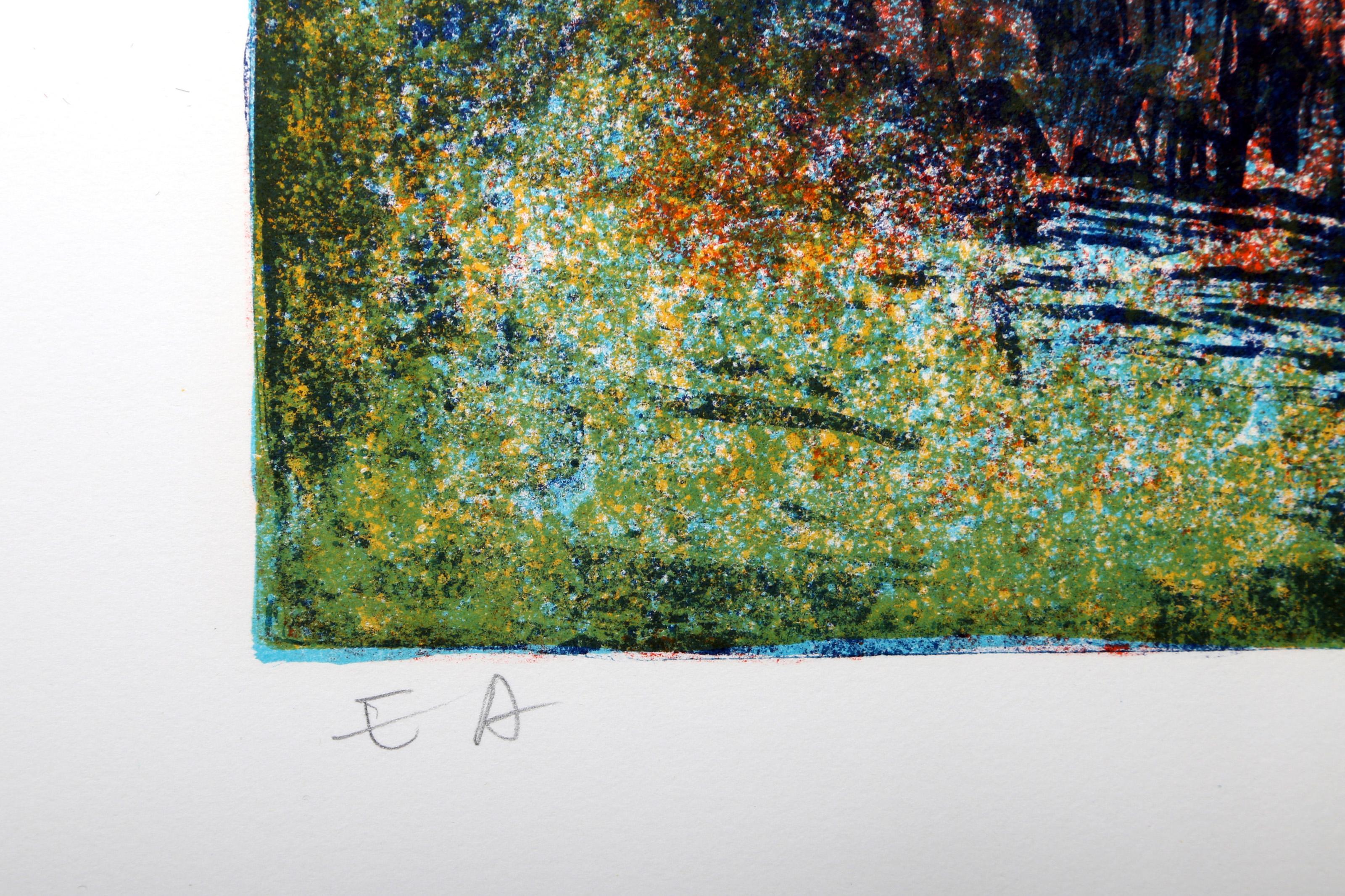 Docked Boats 5, Abstract Expressionist Lithograph by Hoi Lebadang For Sale 2