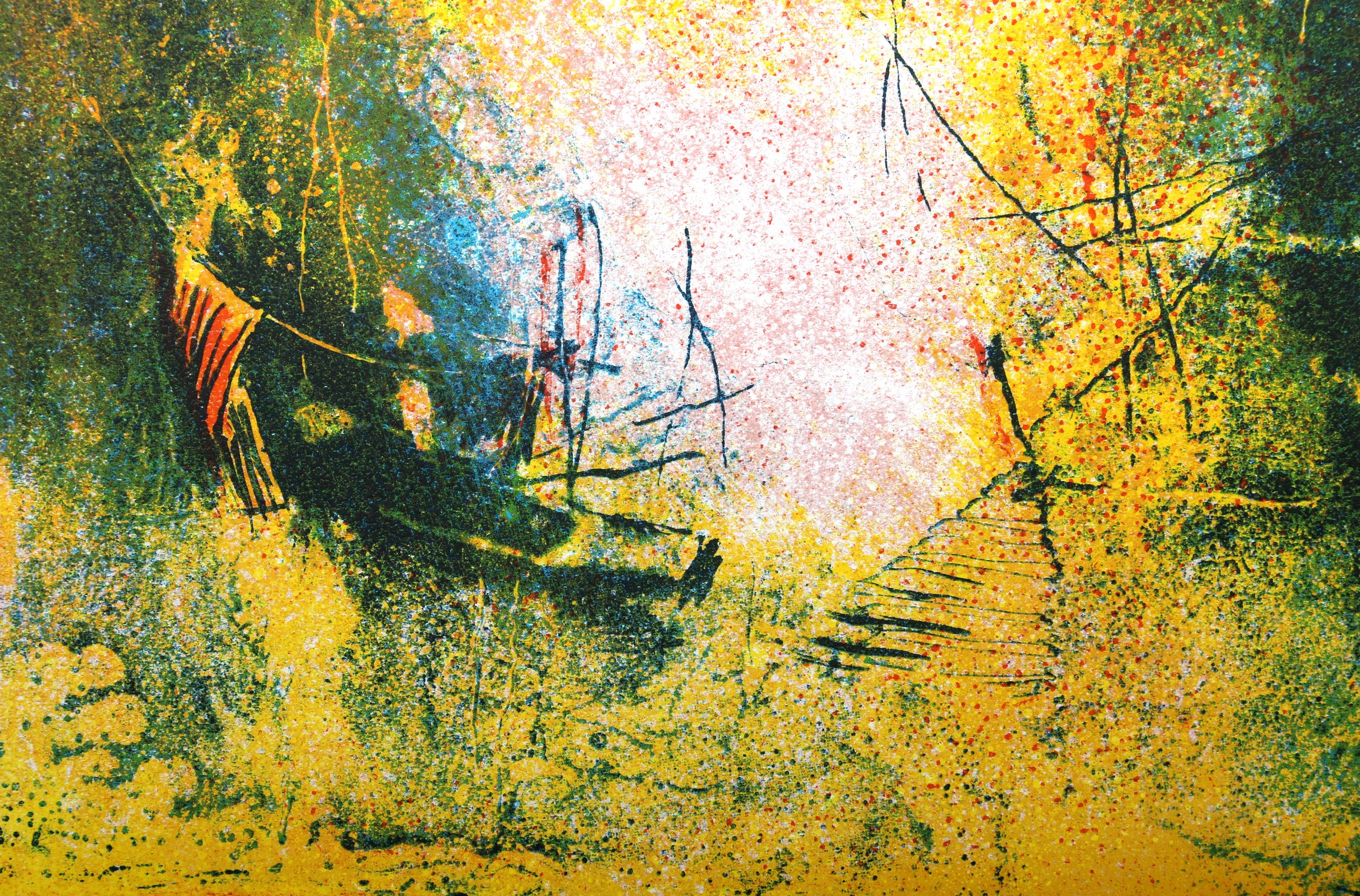 Docked Boats, Lithograph by Hoi Lebadang For Sale 1