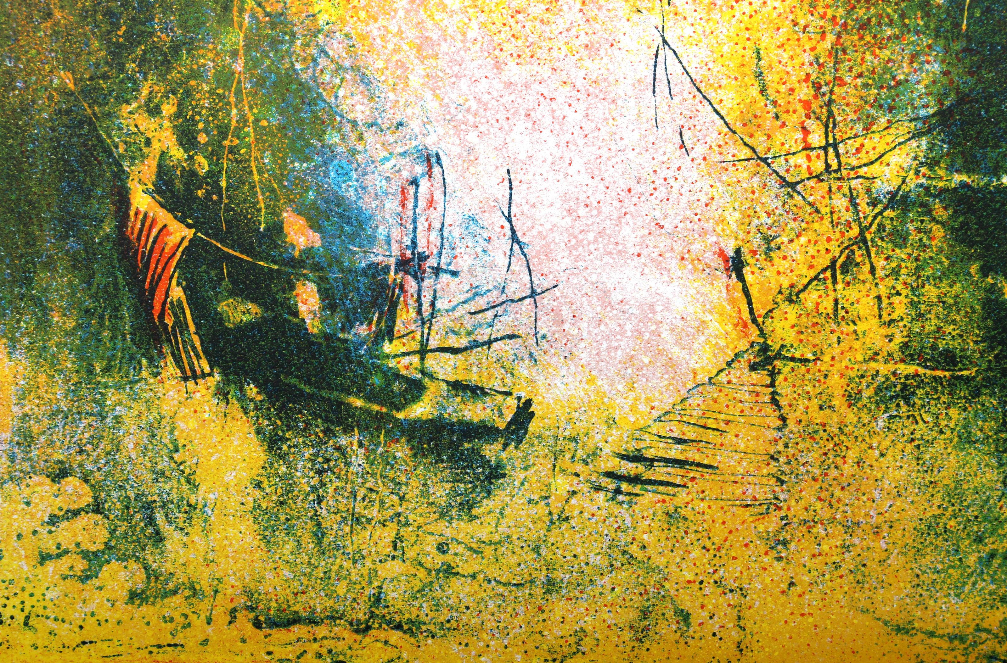 Boîtes à quai, lithographie expressionniste abstraite de Hoi Lebadang en vente 1