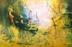 Docked Boats, Lithographie des abstrakten Expressionismus von Hoi Lebadang