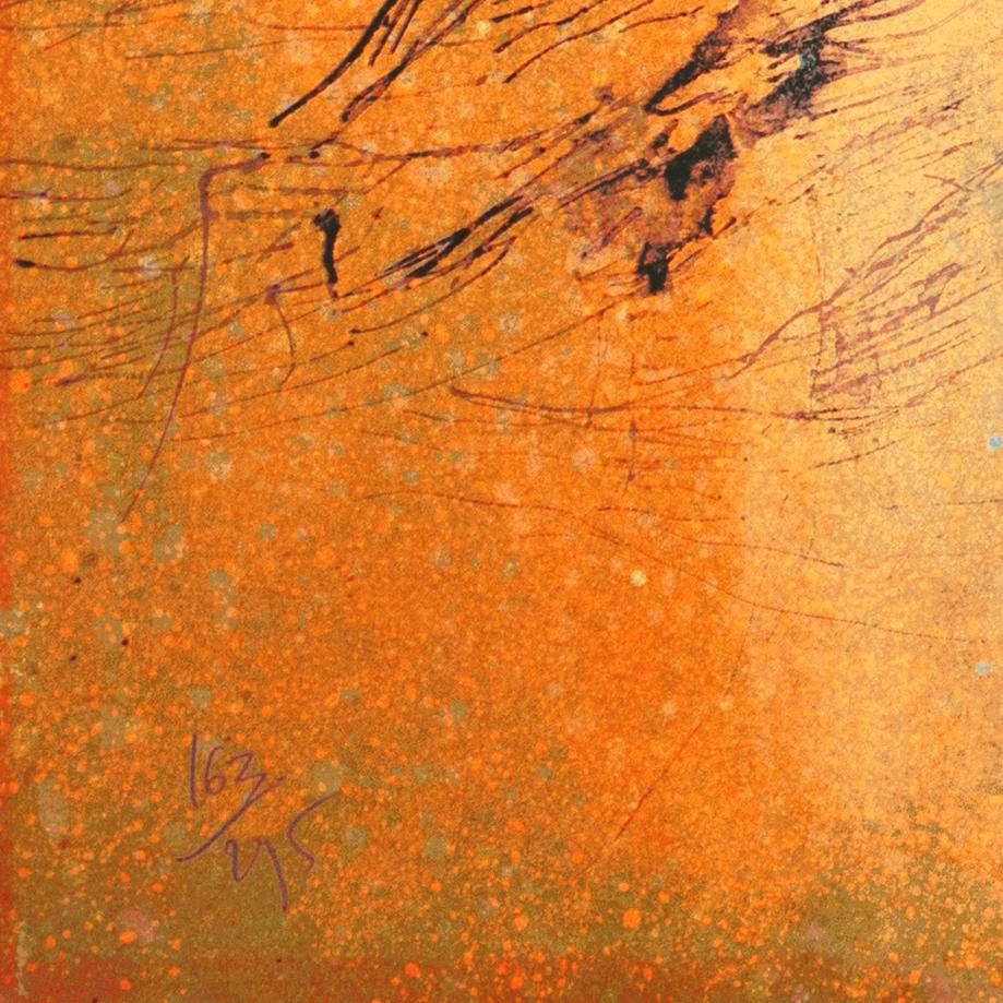'Equestrian Actress', Modernism, Circus, Vietnamese, French, Horse, Acrobats - Orange Figurative Print by Hoi Lebadang