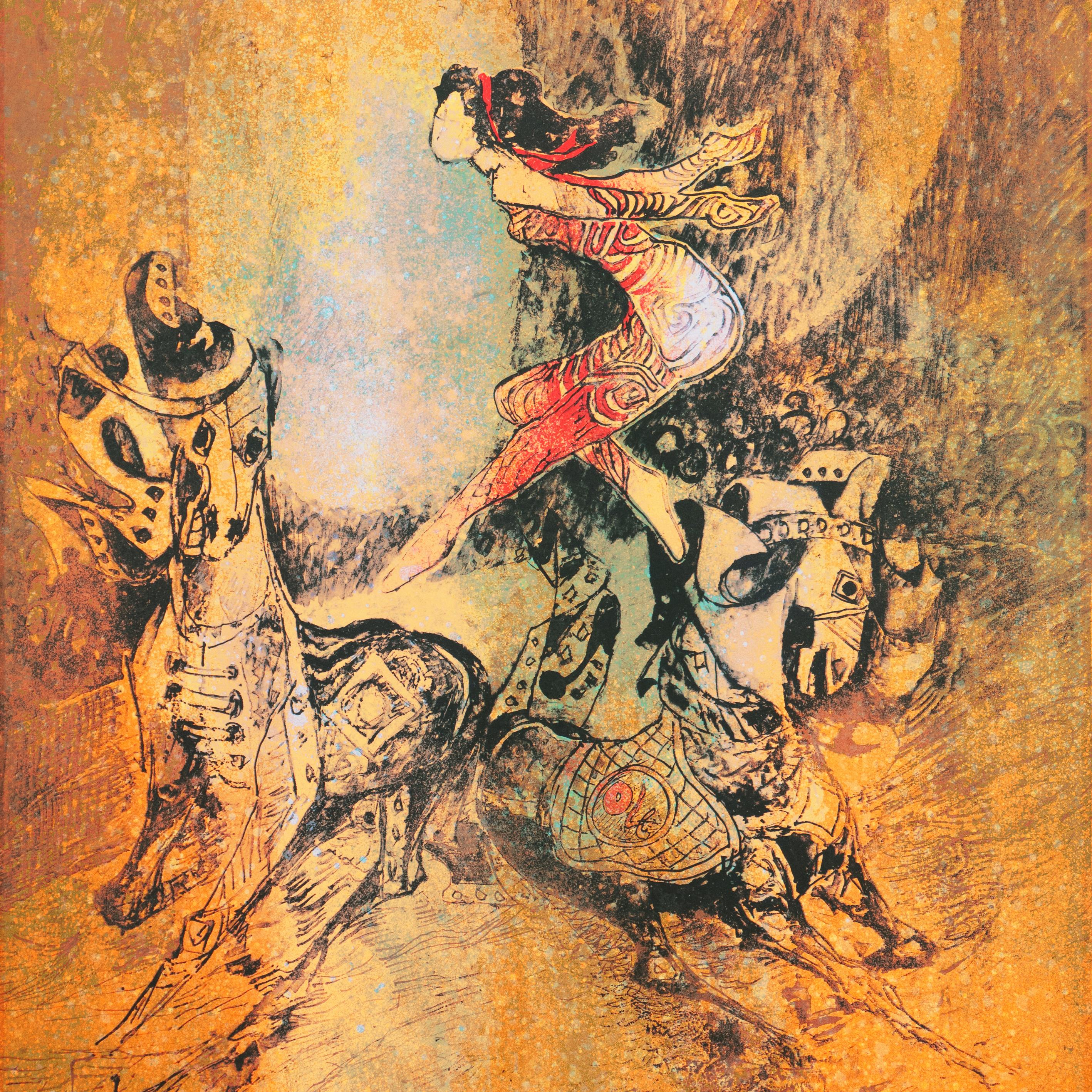 « Actrice équestre », modernisme, cirque, vietnamien, français, cheval, acrobats - Moderne Print par Hoi Lebadang