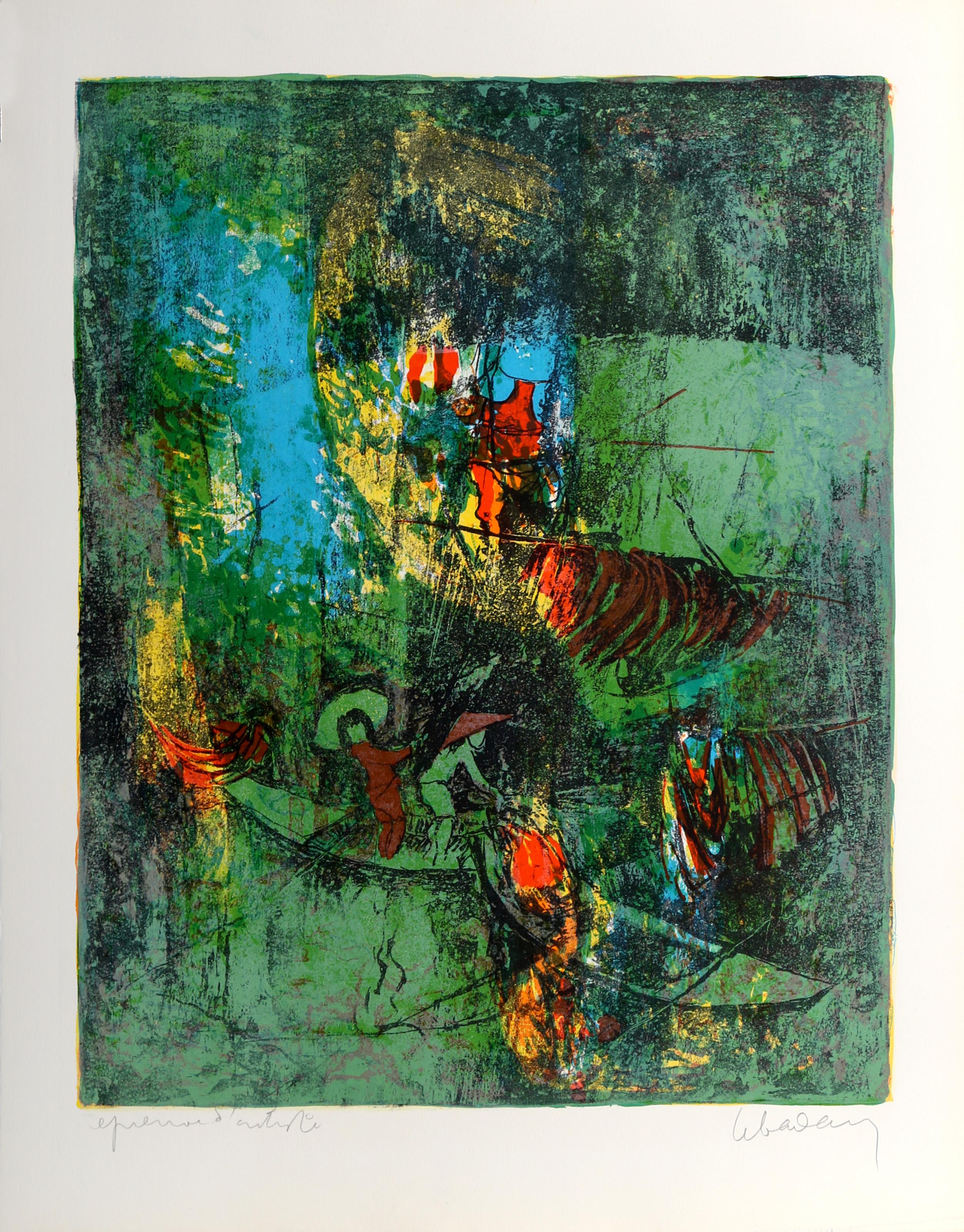 Lebadang (aka Hoi), Vietnamese (1922 - 2015) -  Floating Down the River. Year: circa 1975, Medium: Lithograph, signed and numbered in pencil, Edition: E.A., Image Size: 21 x 16.5 inches, Size: 25.5 x 19.5 in. (64.77 x 49.53 cm), Description: