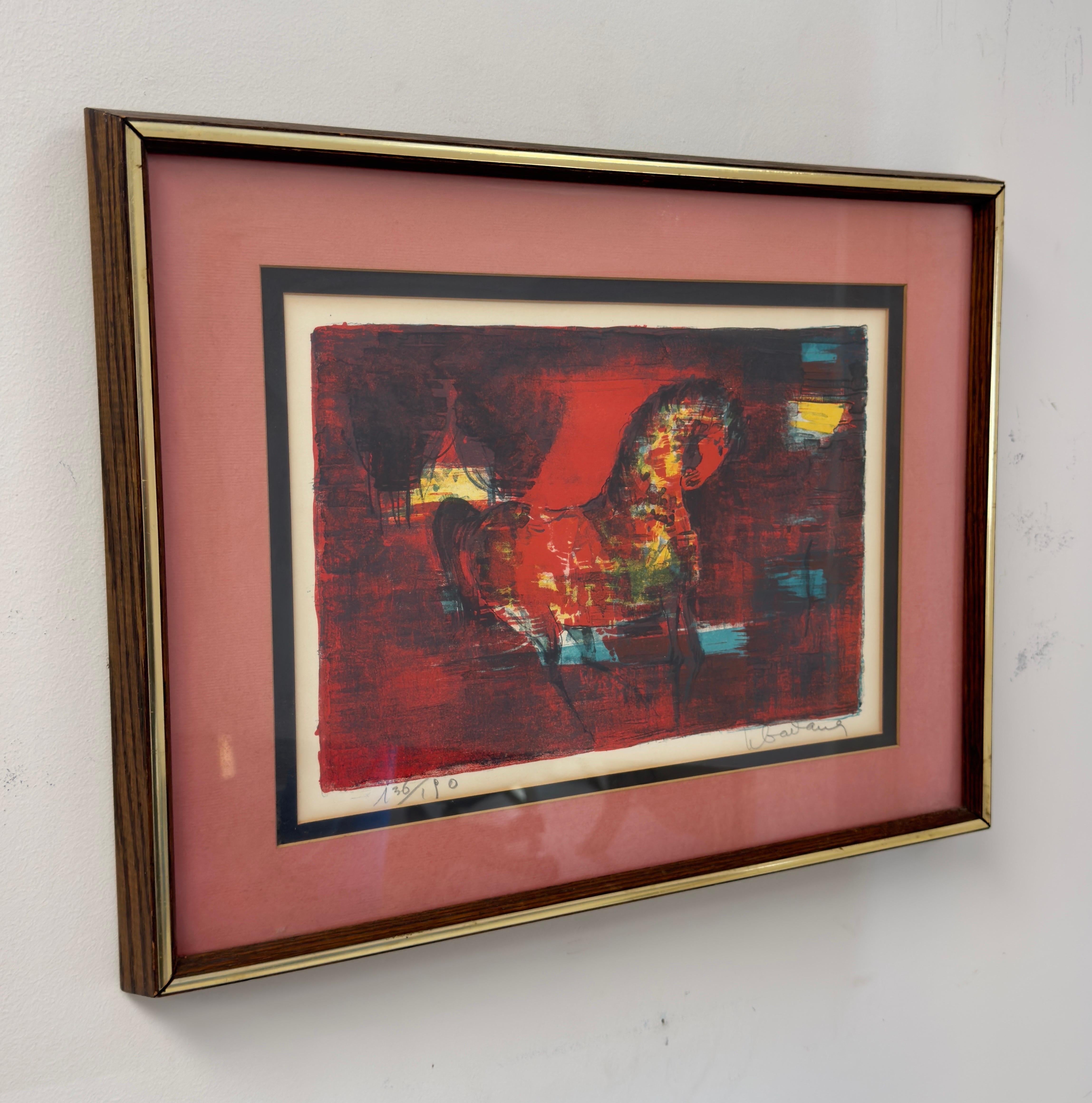 Hoi Lebadang Horse in Red Lithograph, Signed , Numbered & Framed  For Sale 1