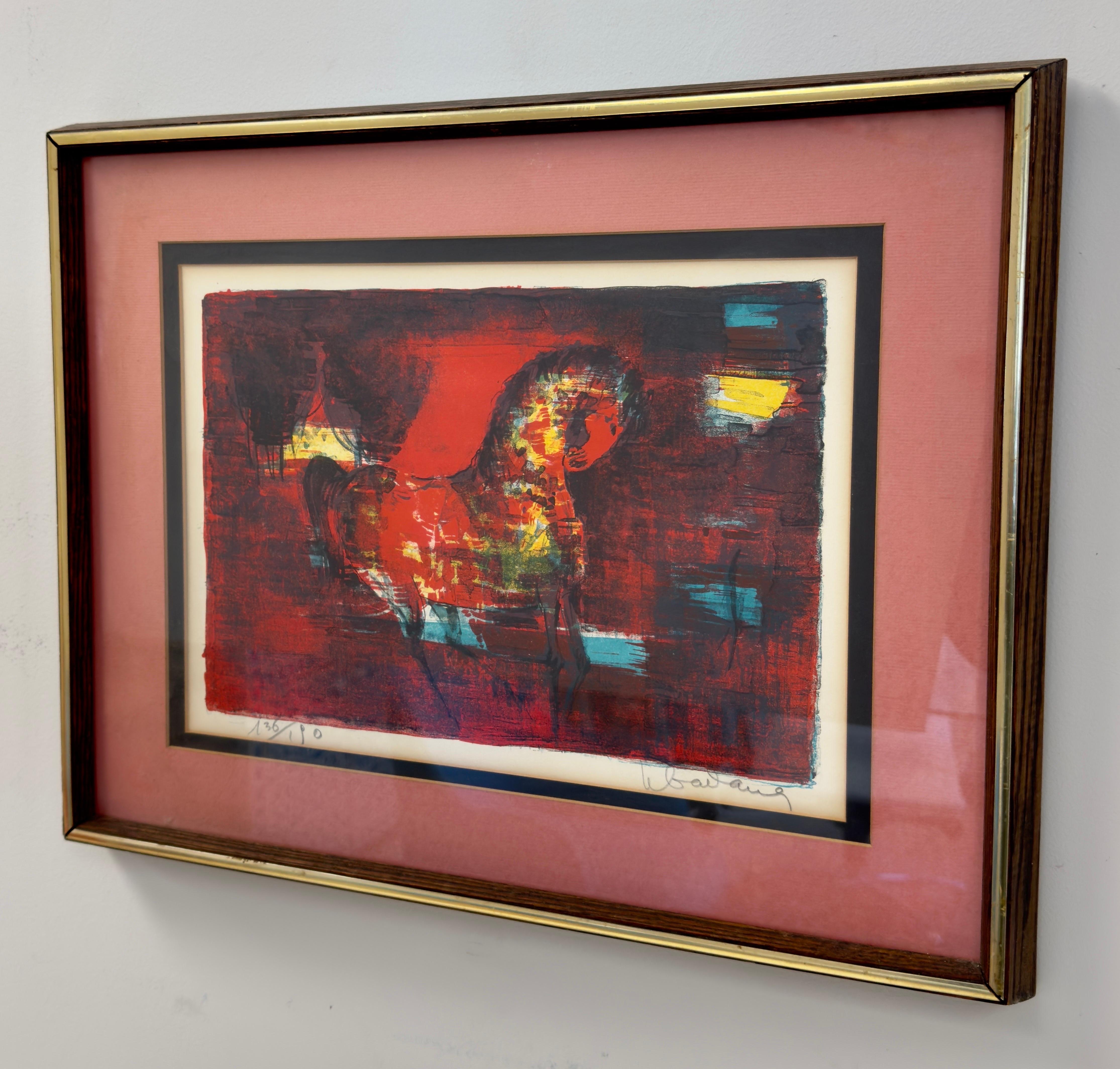Hoi Lebadang Horse in Red Lithograph, Signed , Numbered & Framed  For Sale 2