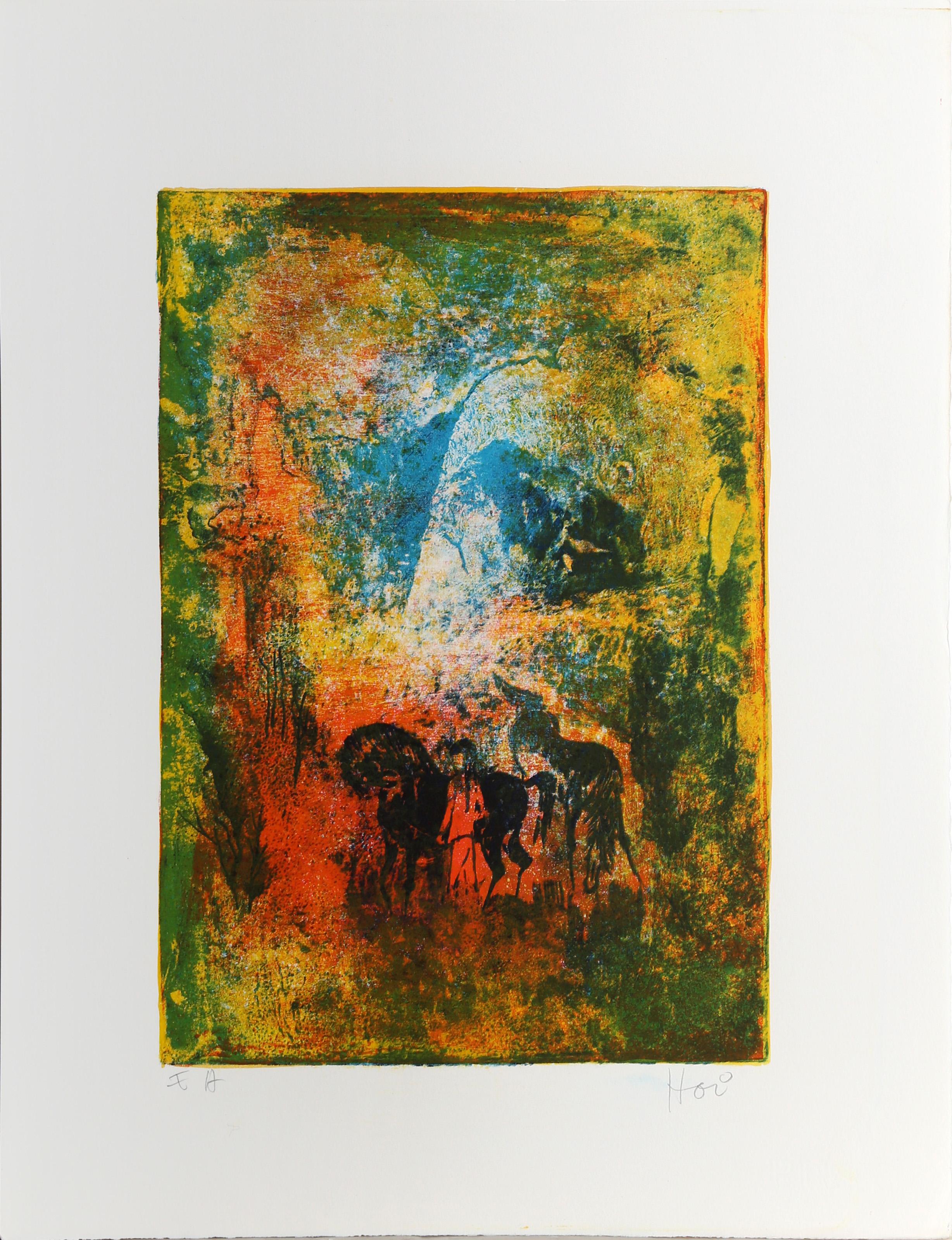 Lebadang (aka Hoi), Vietnamese (1922 - 2015) -  Horses by the Mountains. Medium: Lithograph on Rives BFK, signed "Hoi" and numbered in pencil, Edition: E.A., Image Size: 18 x 12.5 inches, Size: 25.5 x 19.5 in. (64.77 x 49.53 cm), Description: