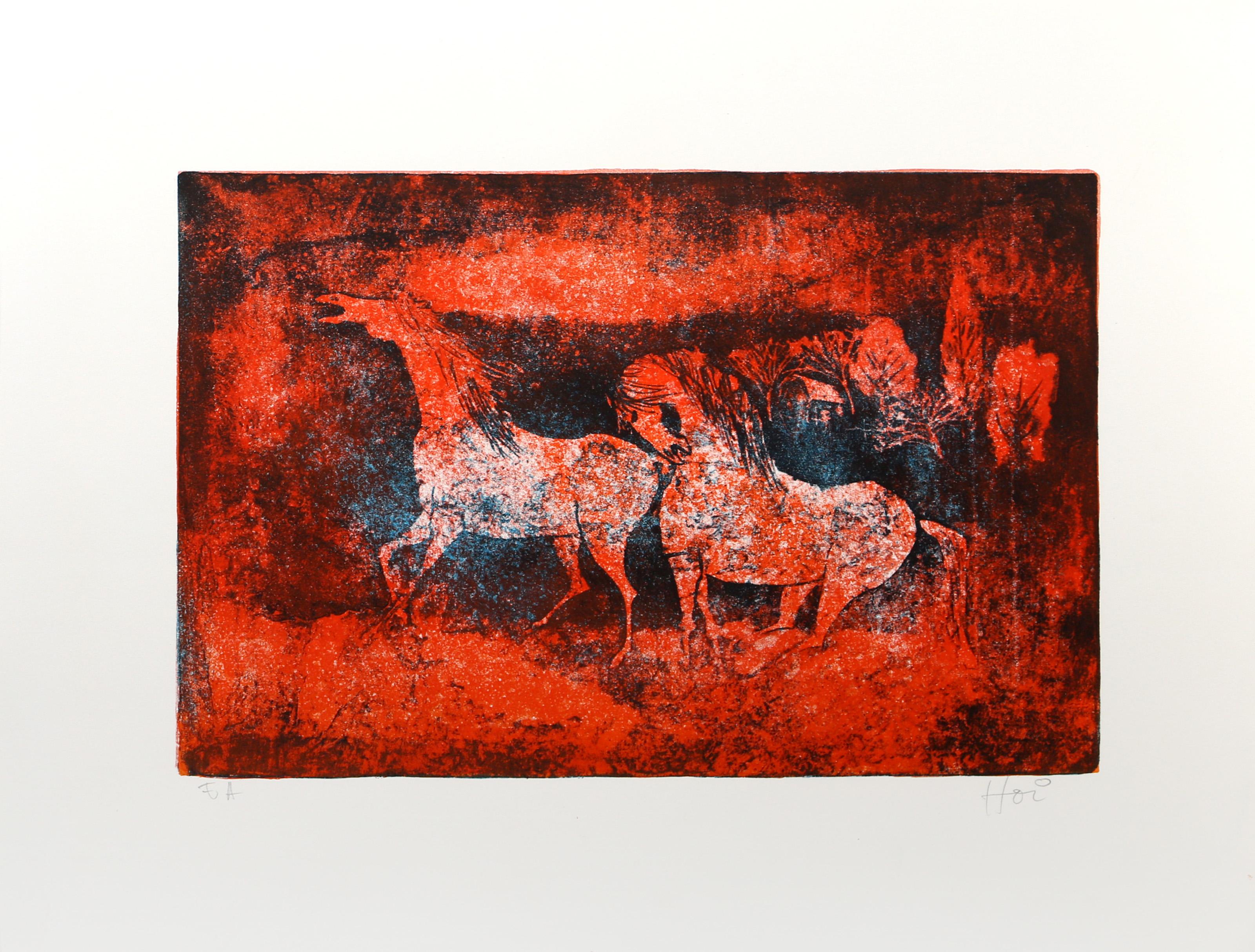 Lebadang (aka Hoi), Vietnamese (1922 - 2015) -  Horses in Red and Blue. Medium: Lithograph on Rives BFK, signed "Hoi" and numbered in pencil, Edition: E.A., Image Size: 12.5 x 18 inches, Size: 19.5 x 25.5 in. (49.53 x 64.77 cm), Description: