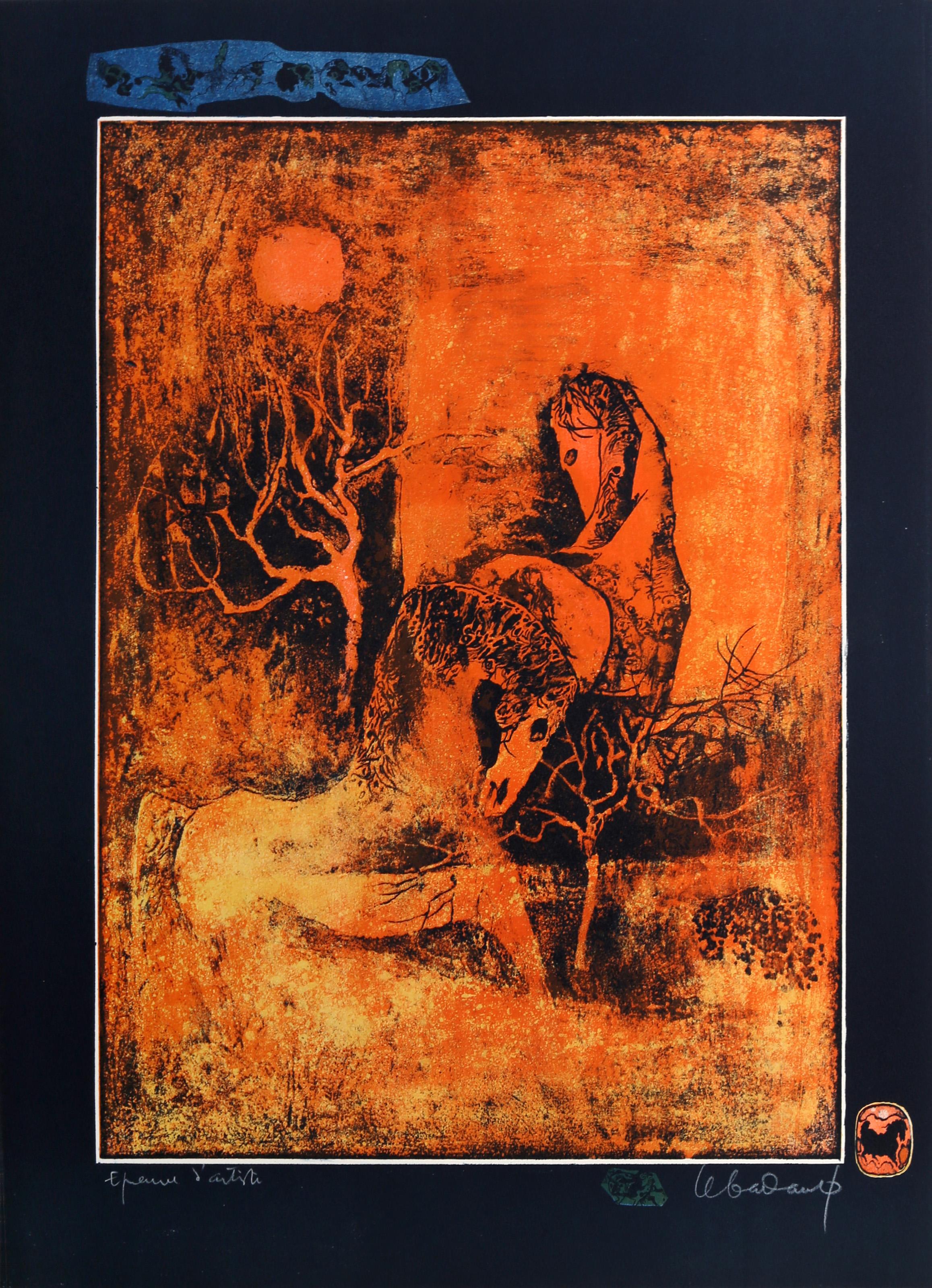 Lebadang (aka Hoi), Vietnamese (1922 - 2015) -  Horses in the Wild. Medium: Lithograph, signed and numbered in pencil, Edition: E.A., Image Size: 20.5 x 15.5 inches, Size: 25.5 x 19.5 in. (64.77 x 49.53 cm), Description: Lebadang was a Vietnam-born