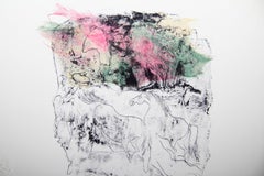 Horses - Variation 12 (Blue, Pink and Green), Hand-Colored Lithograph