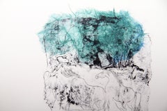Horses - Variation 5 (Green and Blue), Hand-Colored Lithograph by Hoi Lebadang