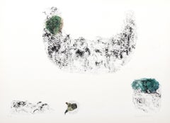 Horses - Variation 5 (vert et bleu), lithographie colorée à la main par Hoi Lebadang