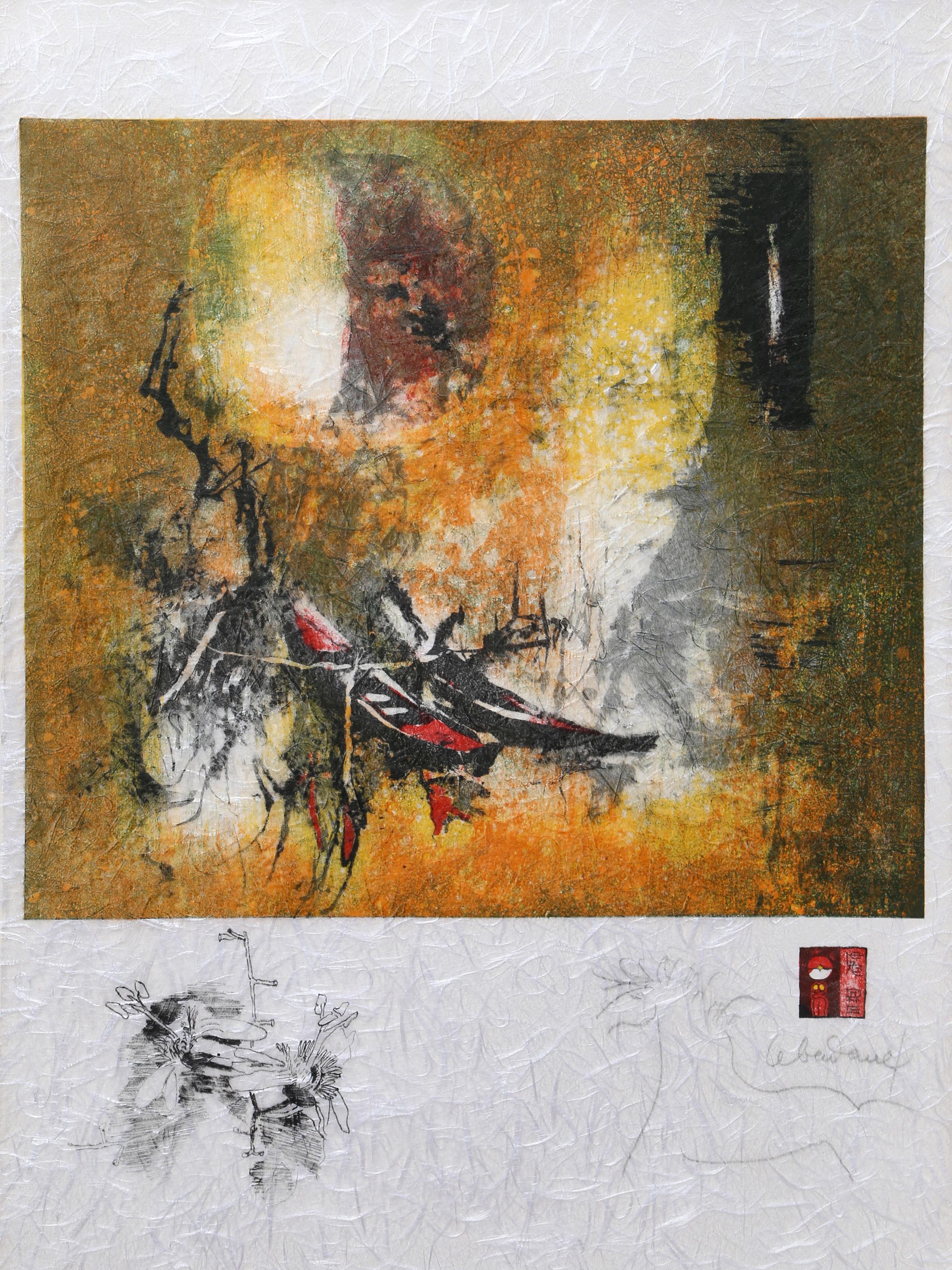 Lebadang (aka Hoi), Vietnamese (1922 - 2015) -  La Riviere Orange. Year: circa 1977, Medium: Lithograph on Handmade paper, signed in pencil, Size: 29 x 21 in. (73.66 x 53.34 cm) 