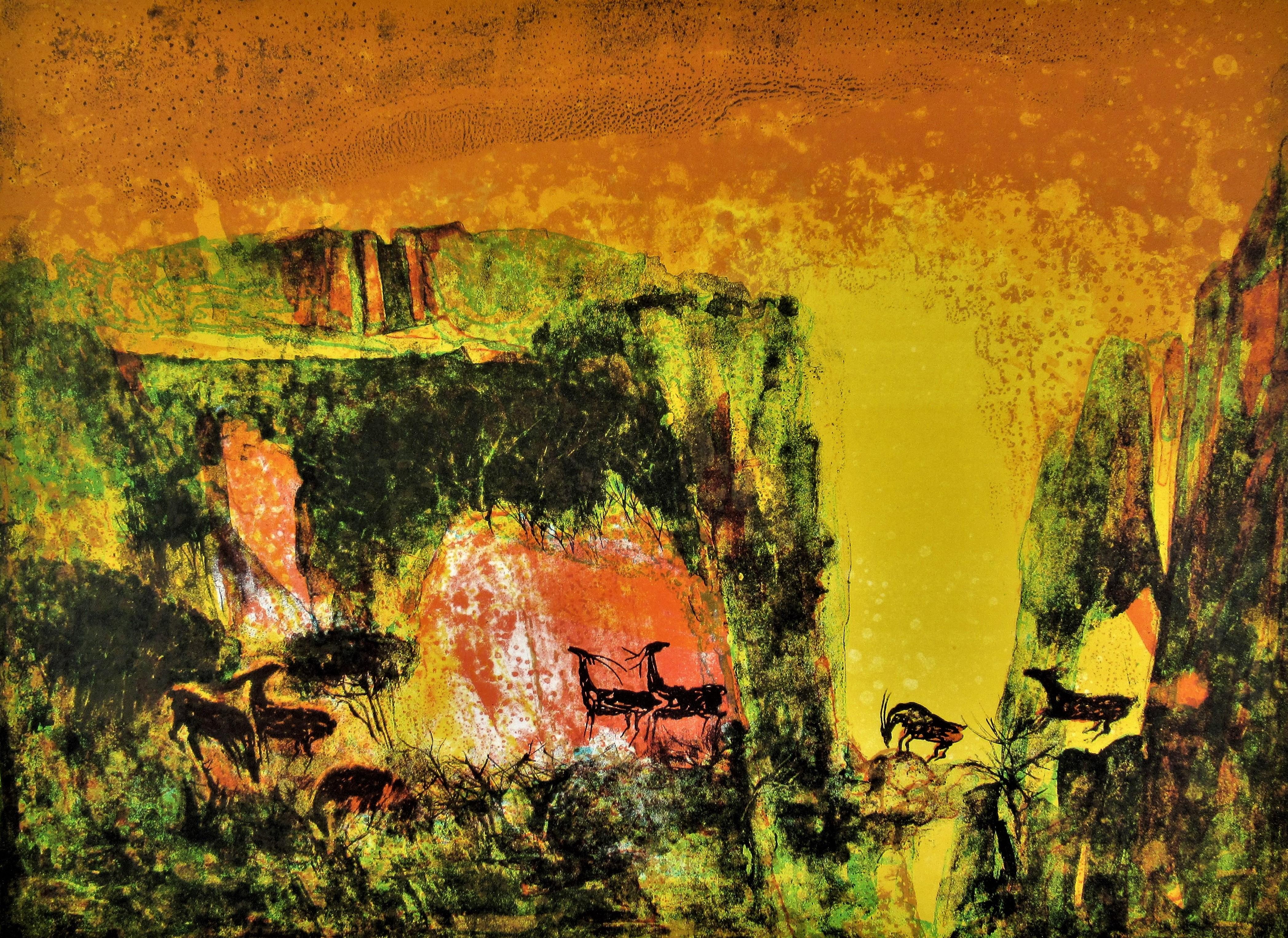 Landscape with Deer Herds - Print by Hoi Lebadang