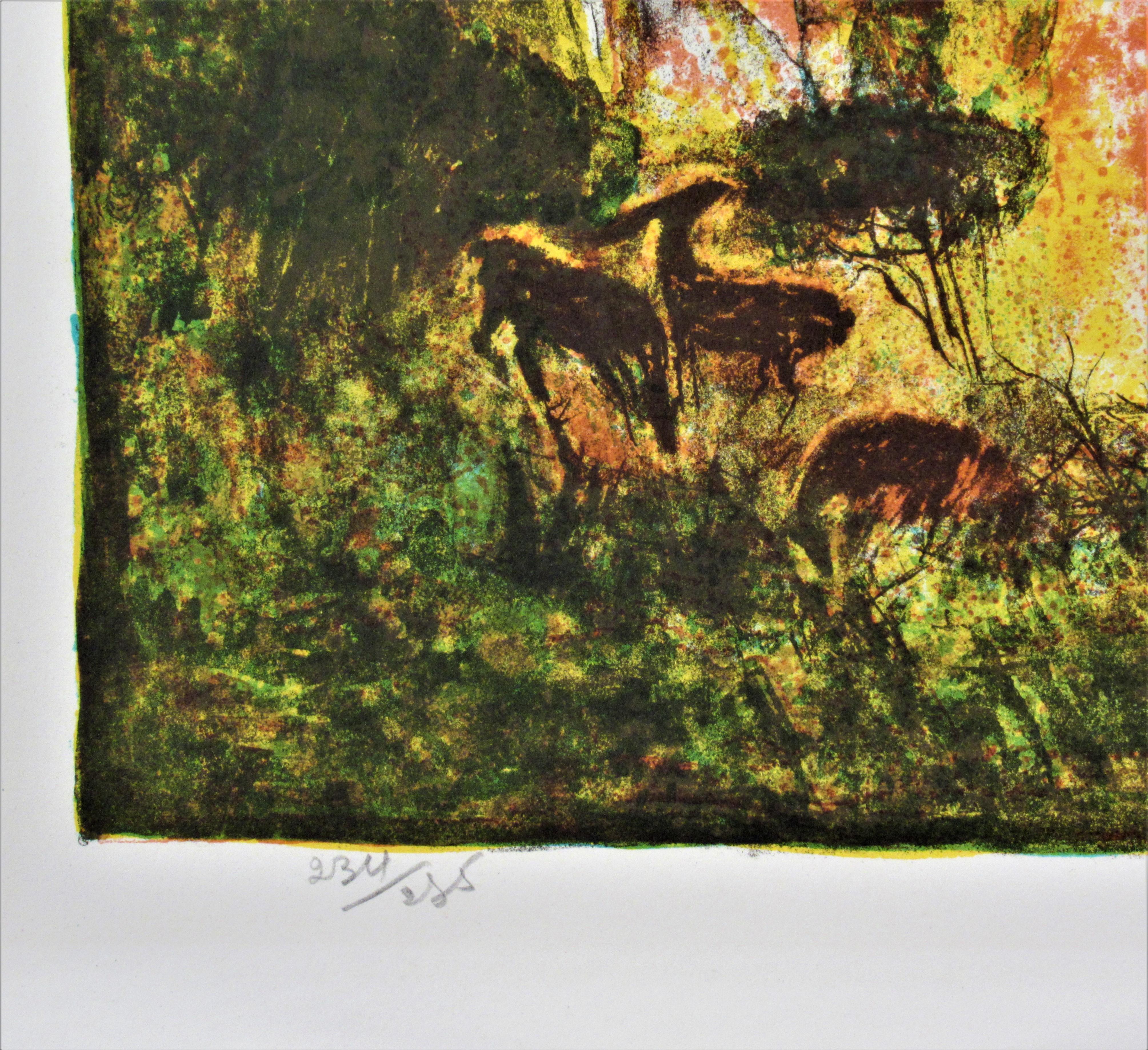 Landscape with Deer Herds - Modern Print by Hoi Lebadang