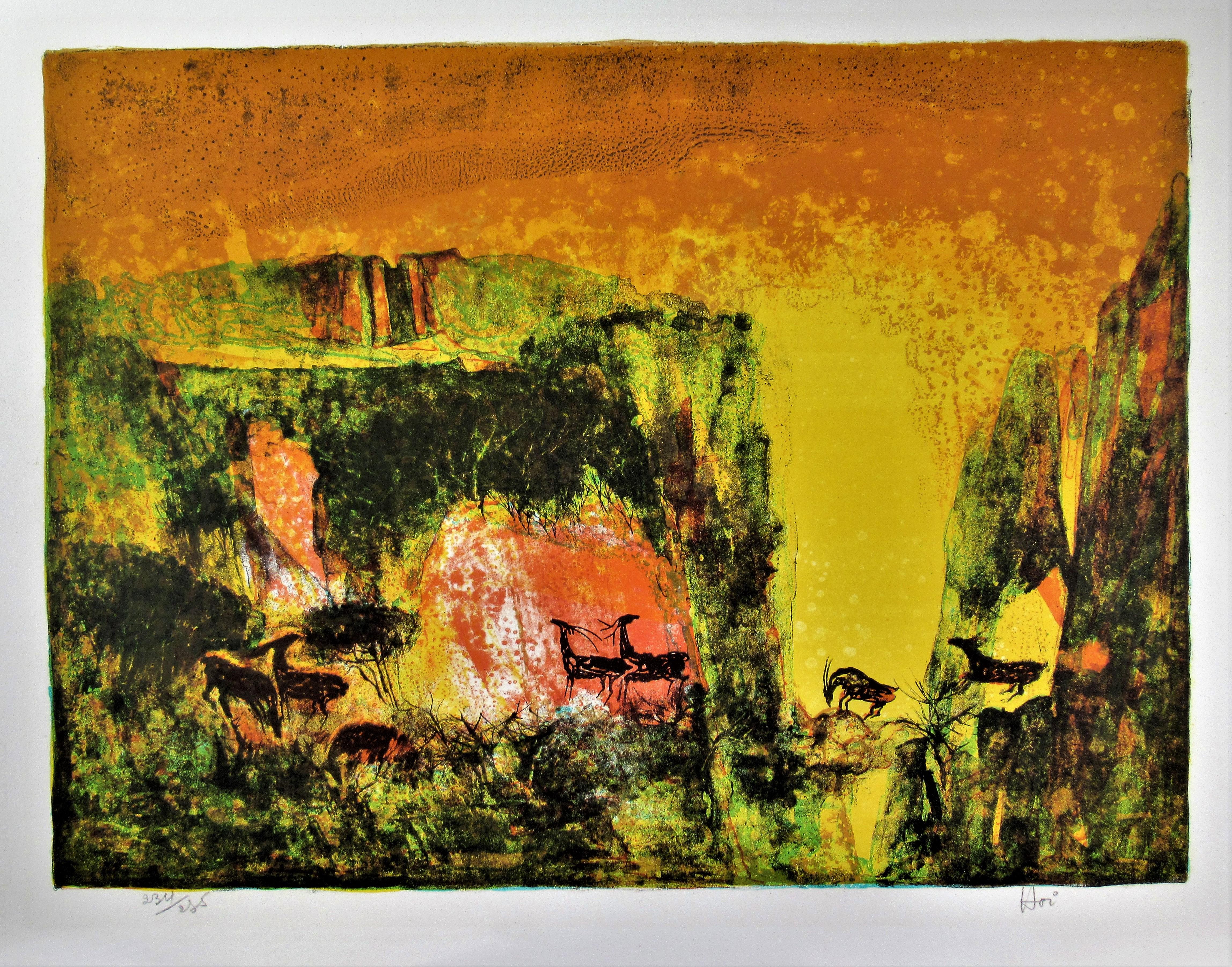 Hoi Lebadang Animal Print - Landscape with Deer Herds