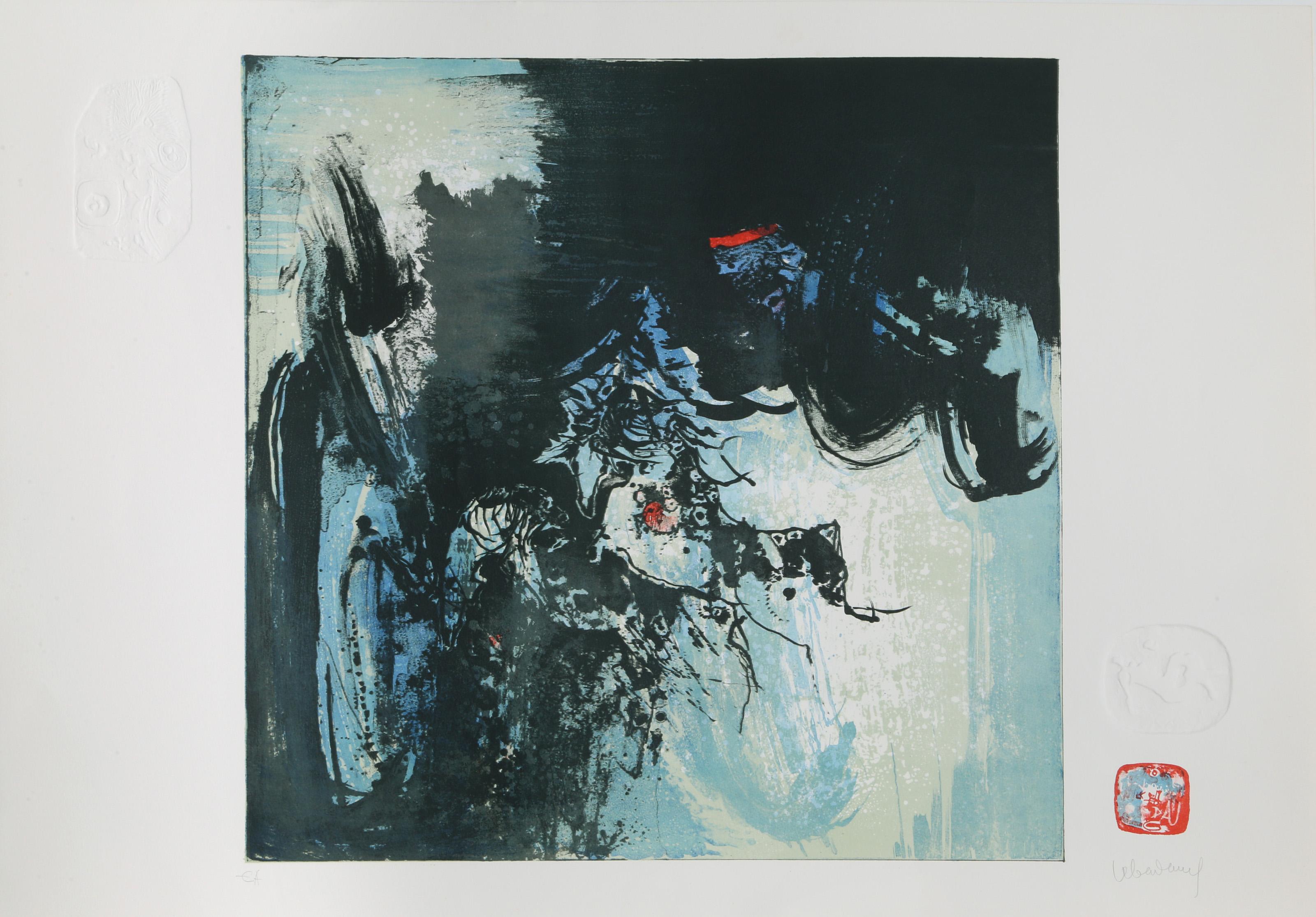 Lebadang (aka Hoi), Vietnamese (1922 - 2015) -  Le Tempest. Year: circa 1970, Medium: Etching with Intaglio, signed in pencil, Edition: EA, Image Size: 23 x 23 inches, Size: 25 x 34.5 in. (63.5 x 87.63 cm) 