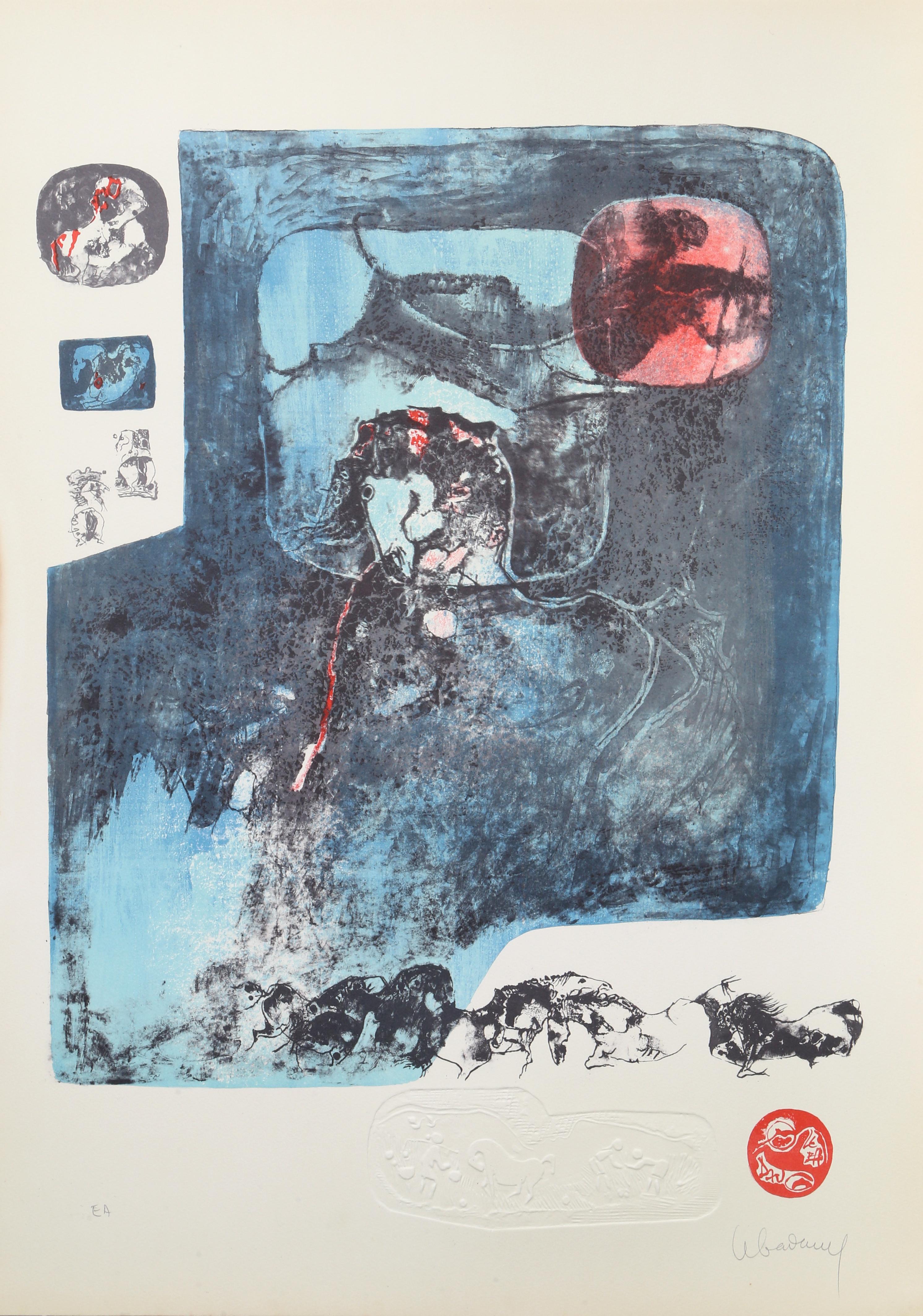 Hoi Lebadang Abstract Print - One from the Ten Horses Portfolio, Abstract Expressionist Lithograph by Lebadang