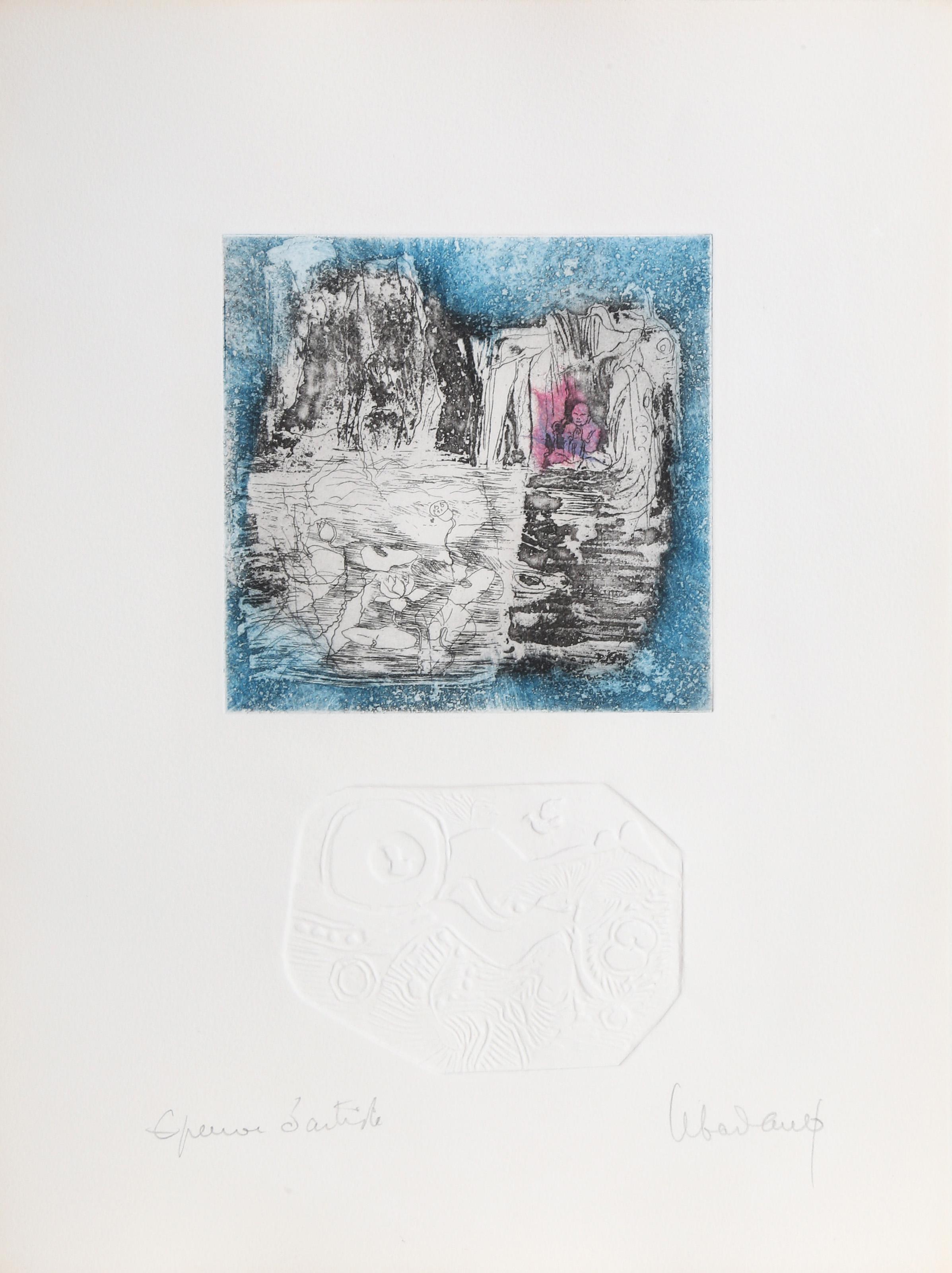 Lebadang (alias Hoi) -  Méditation dans l'espace. Année : circa 1970, Médium : Gravure en relief, signée et numérotée au crayon, Edition : EA, Taille : 15  x 11 in. (38.1  x 27,94 cm) 