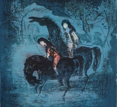 Mid Century Chevaux et Cavalières La Nuit Lithograph