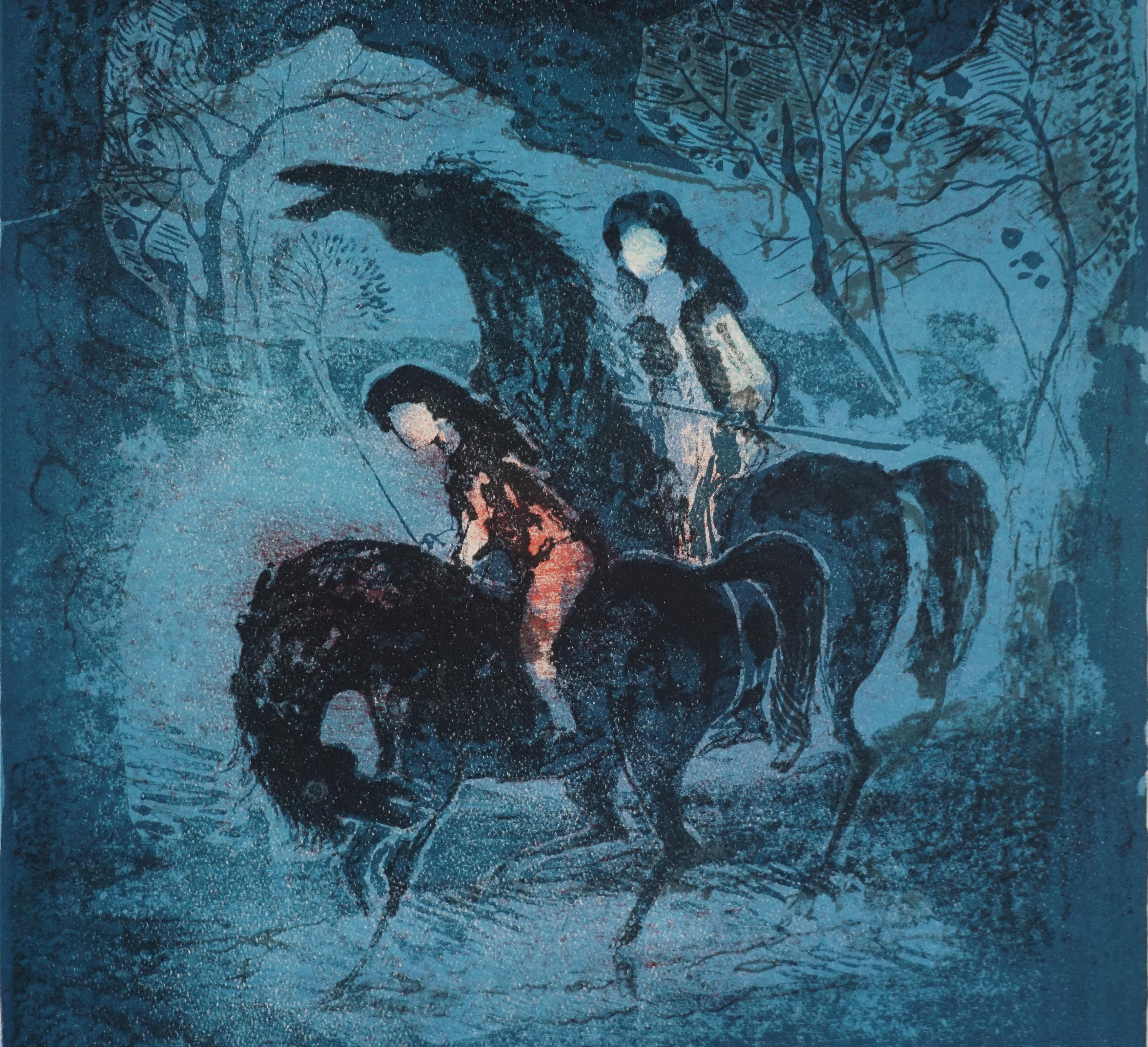 Mid Century Chevaux et Cavalières La Nuit Lithograph - Black Figurative Print by Hoi Lebadang