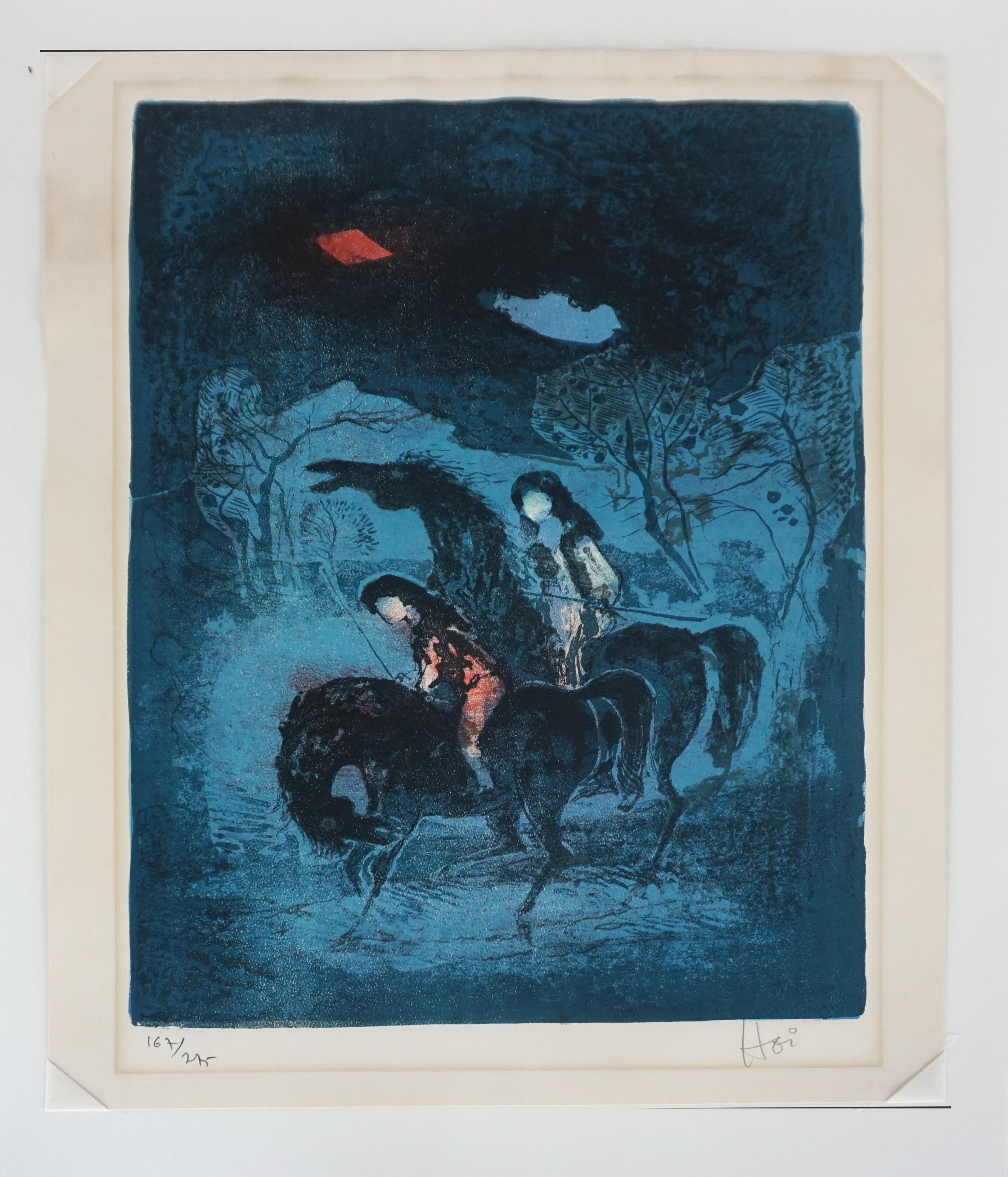 Mid Century Chevaux et Cavalières La Nuit Lithograph For Sale 2