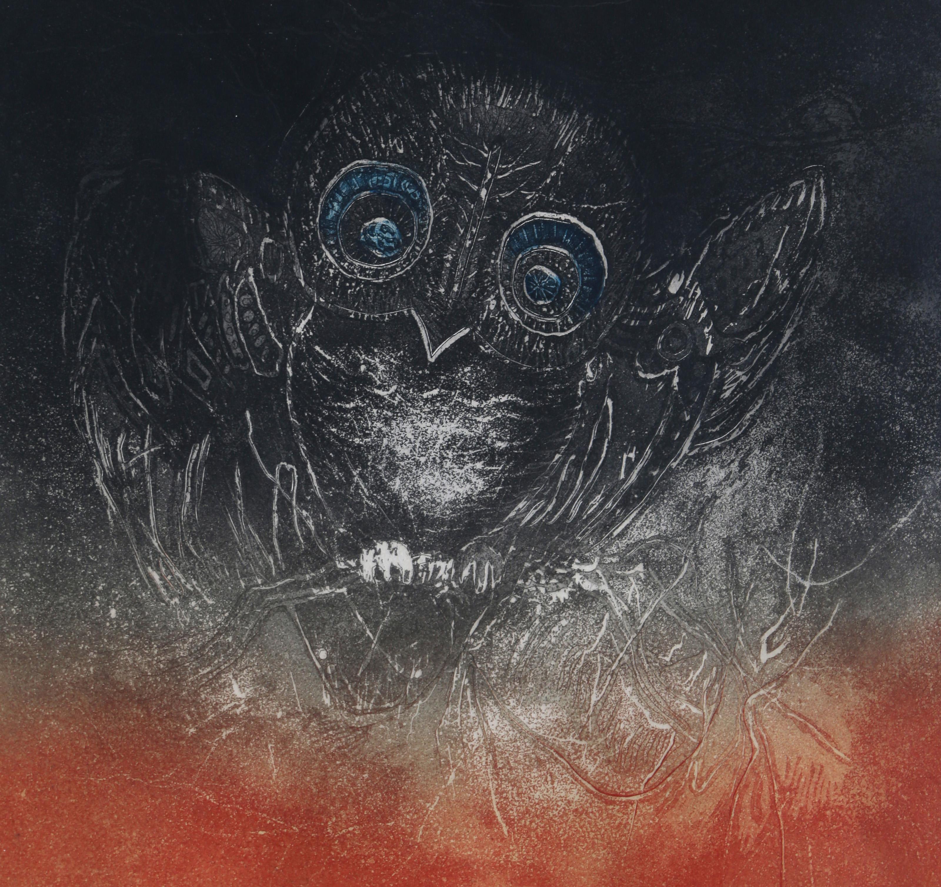 Owl, Aquatint Etching by Hoi Lebadang For Sale 2