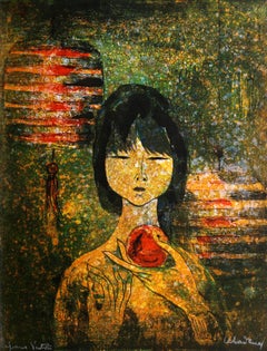Portrait avec fruits, lithographie de Hoi Lebadang