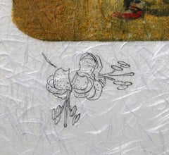 Rote Boote auf Orange, abstrakte surrealistische Lithographie von Lebadang