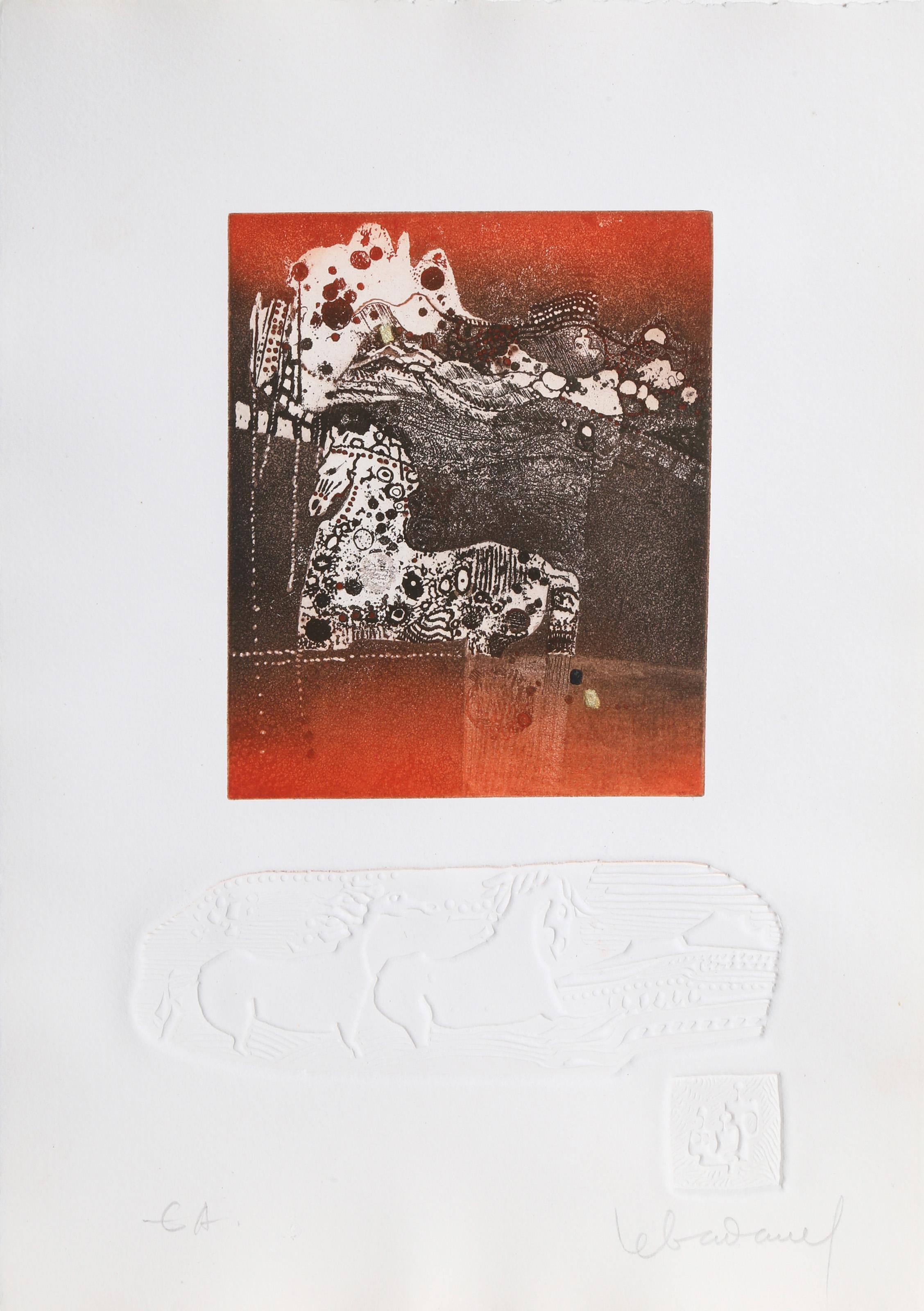 Lebadang (aka Hoi), Vietnamese (1922 - 2015) -  Red Horse II. Year: 1982, Medium: Etching with Relief, signed in pencil, Edition: EA, Size: 14  x 10 in. (35.56  x 25.4 cm) 