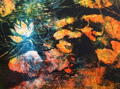 River Landscape with Flowers, Signed Abstract Lithograph by Hoi Lebadang
