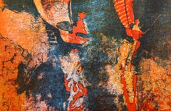 Scène de rivière 2, lithographie abstraite colorée de Hoi Lebadang