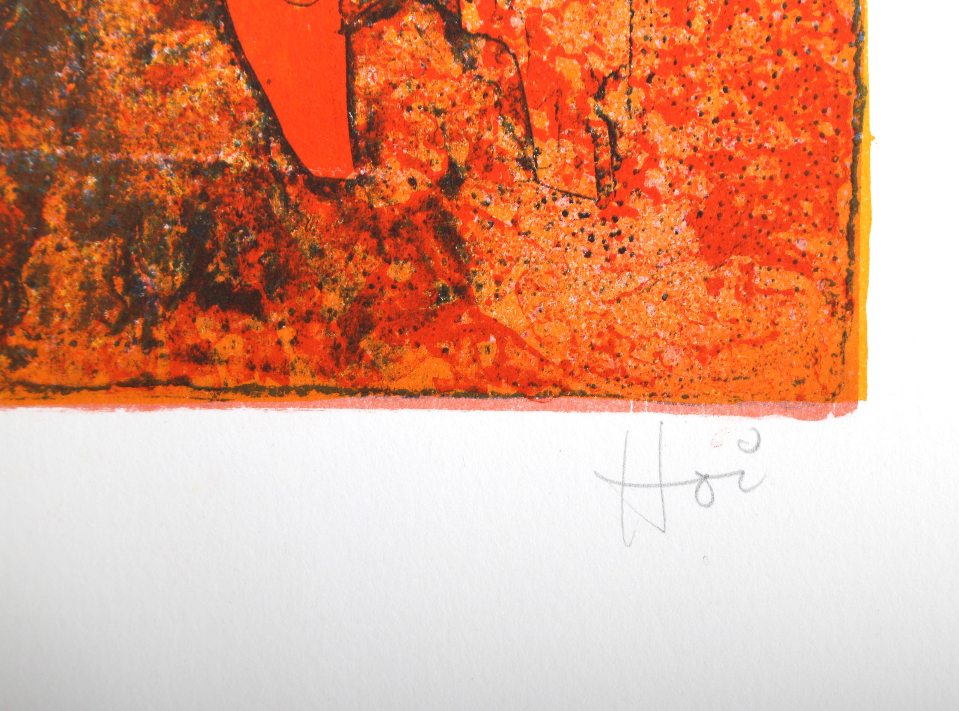 River Scene 2, Colorful Abstract Lithograph by Hoi Lebadang For Sale 3