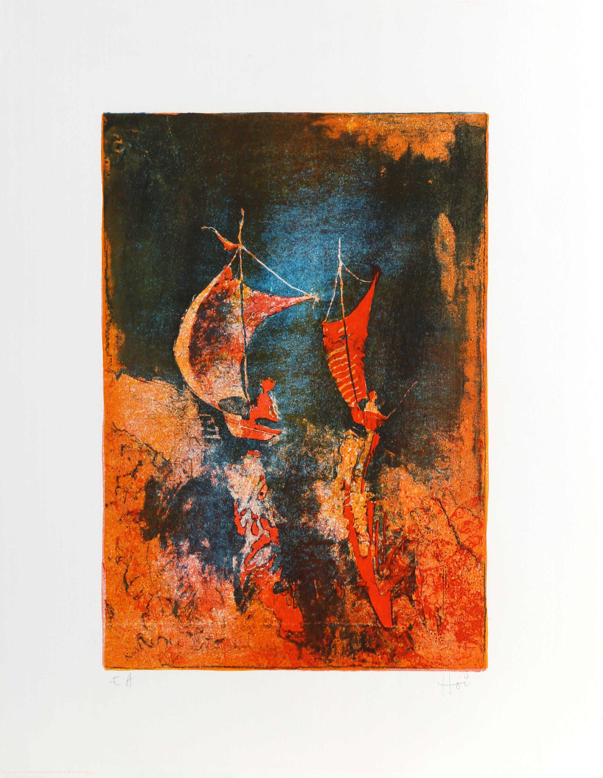 Lebadang (aka Hoi), Vietnamese (1922 - 2015) -  River Scene 2. Medium: Lithograph on Rives BFK, signed "Hoi" and numbered in pencil, Edition: E.A., Image Size: 18 x 12.5 inches, Size: 25.5 x 19.5 in. (64.77 x 49.53 cm), Description: Lebadang was a