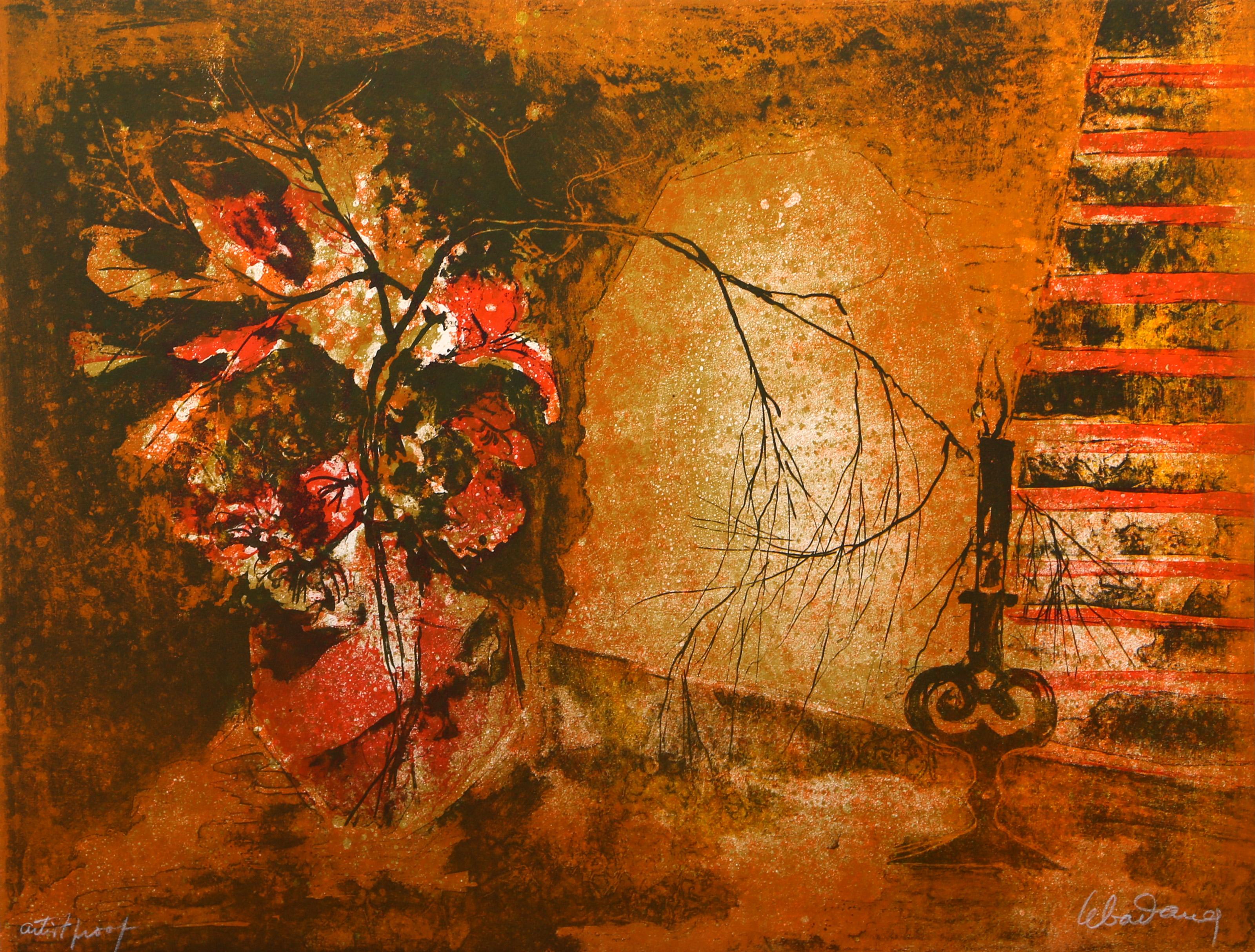 Lebadang (alias Hoi), vietnamita (1922 - 2015) -  Naturaleza muerta en naranja. Medio: Litografía, firmada y numerada a lápiz, Edición: E.A., Tamaño: 64,77 x 49,53 cm (25,5 x 19,5 pulg.), Descripción: Lebadang fue un artista francés nacido en