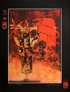 Nature morte en rouge et noir, lithographie de Hoi Lebadang