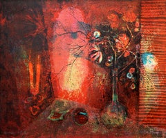 Natura morta in rosso, litografia astratta di Lebadang