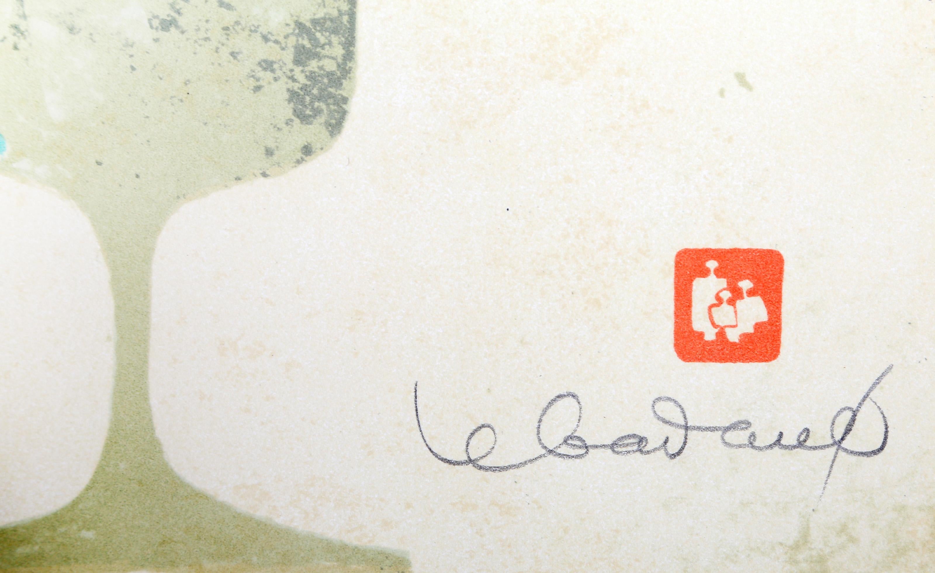 Stillleben mit Zweigen, abstrakte Lithographie von Hoi Lebadang im Angebot 3