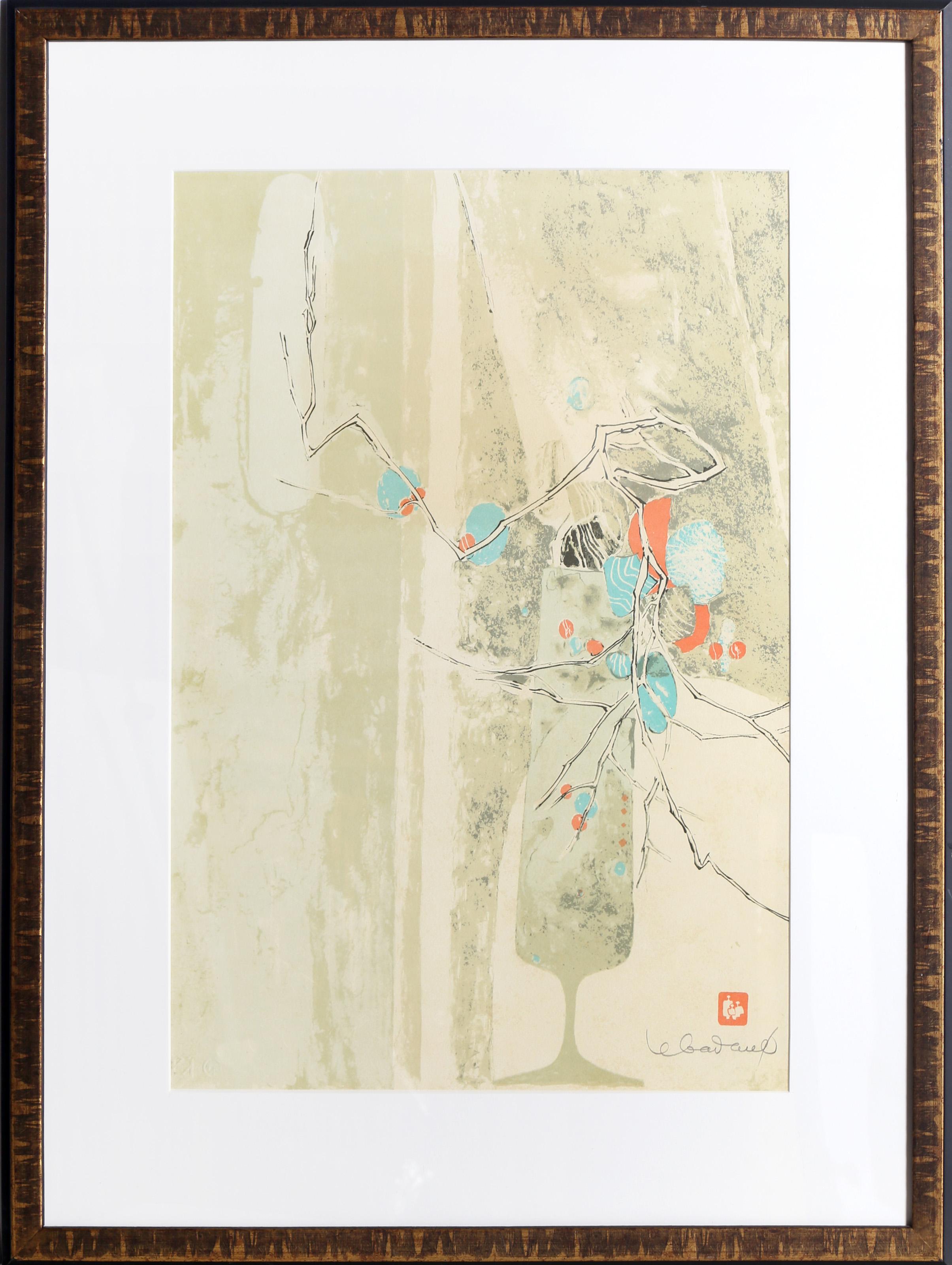 Hoi Lebadang (alias Hoi), vietnamita (1922 - 2015) -  Natura morta con Branch. Anno: circa 1980, Medium: Litografia, firmata a matita, Edizione: EA, Dimensioni immagine: 23 x 16,5 pollici, Dimensioni: 24 x 17,25 pollici (60,96 x 43,82 cm),