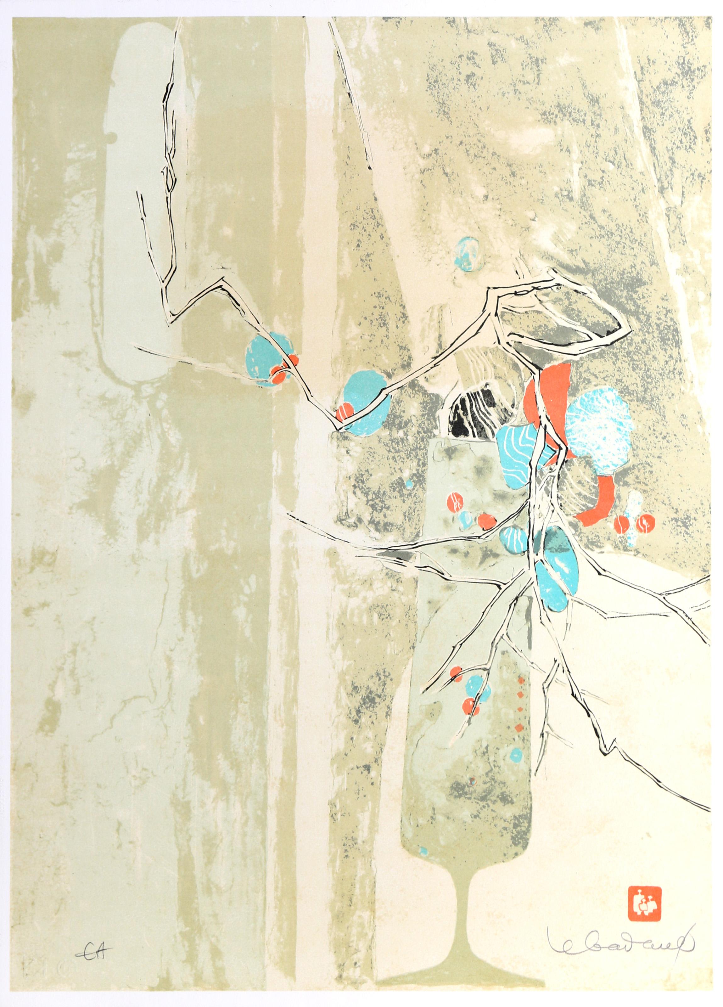 Lebadang (alias Hoi), Vietnamese (1922 - 2015) -  Stilleben mit Zweigen. Medium: Lithographie, signiert und nummeriert mit Bleistift, Auflage: EA, Bildgröße: 23 x 16,5 Zoll, Größe: 24 x 17,25 Zoll (60,96 x 43,82 cm), Beschreibung: Lebadang war ein