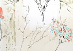 Tree and Mountain Landscape, Abstract Lithograph by Hoi Lebadang