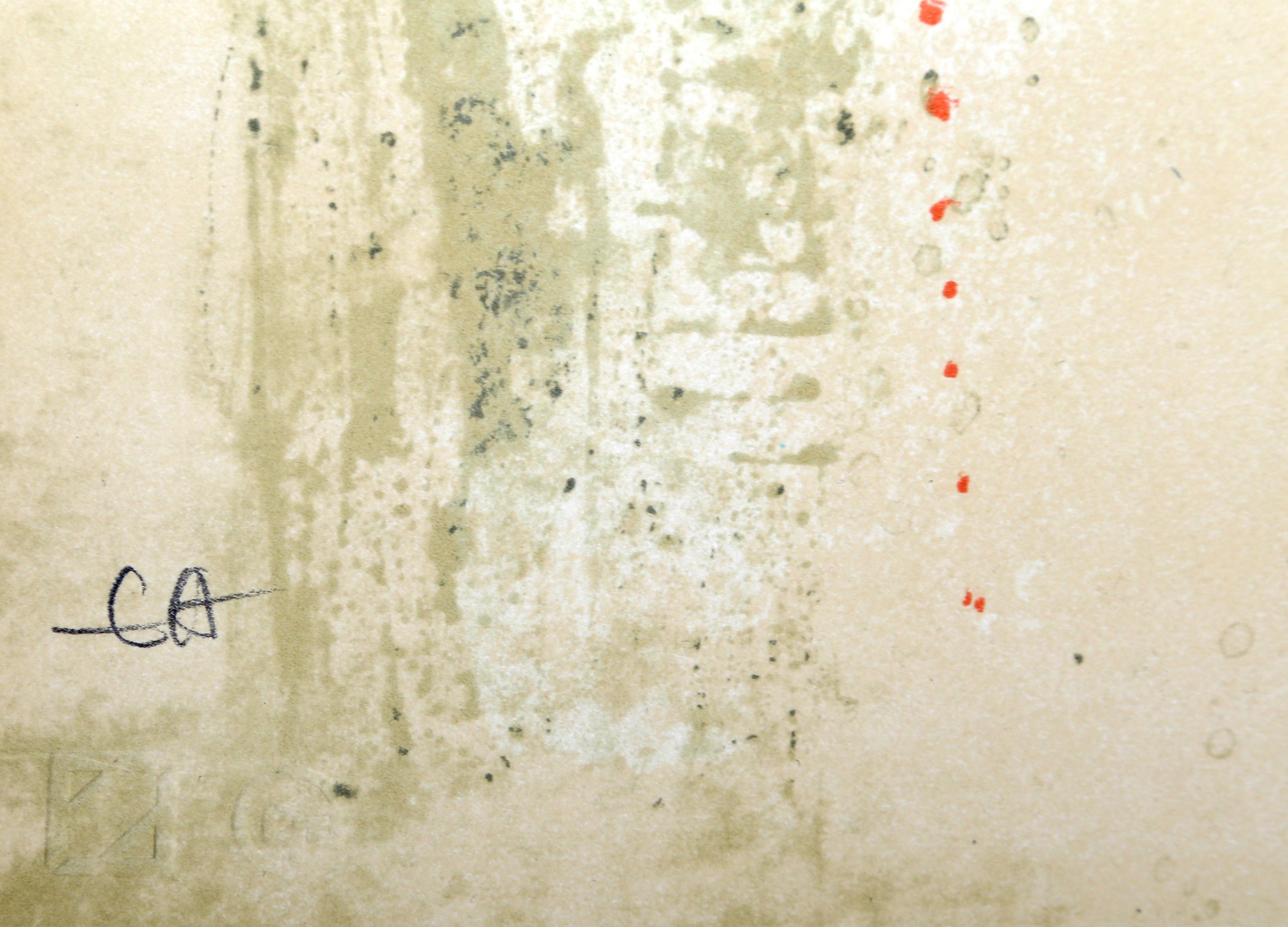 Tree and Mountain Landscape, Abstract Lithograph by Hoi Lebadang For Sale 2