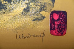 Sin título - Barco y luna creciente, litografía con grabado calcográfico