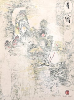 Vintage Untitled - Boat and Volcano, Lithograph with Intaglio Etching by Hoi Lebadang