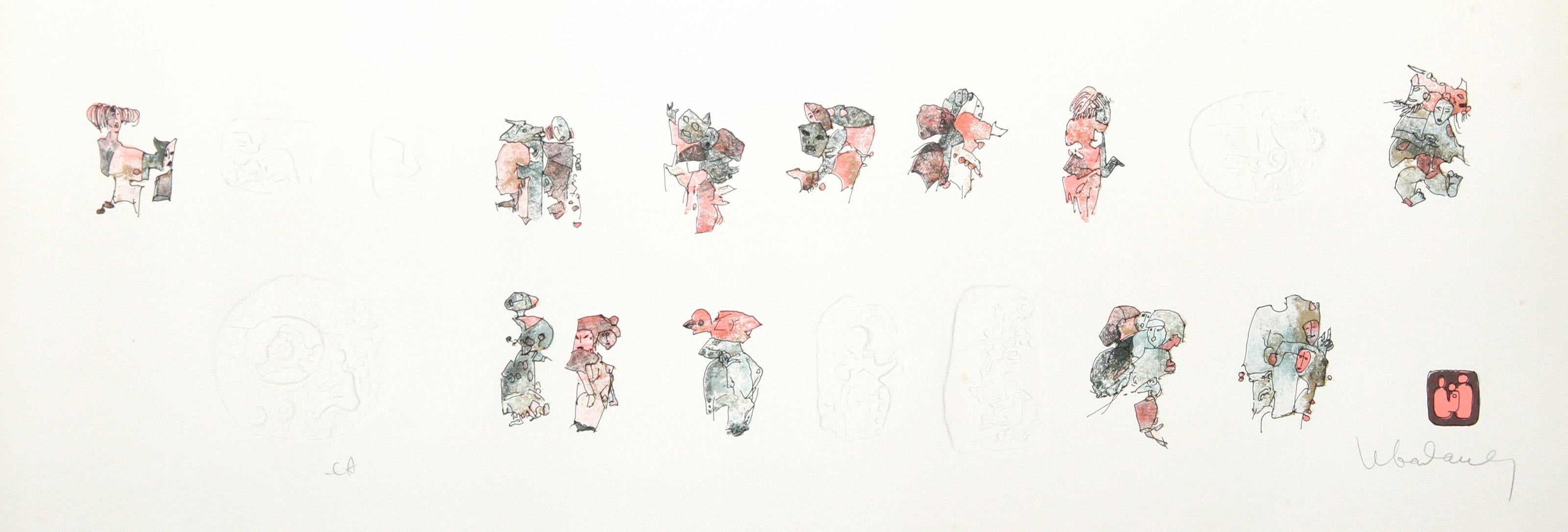 Lebadang (alias Hoi), Vietnamese (1922 - 2015) -  Ohne Titel - Figurenstudien II. Medium: Lithographie mit Tiefdruckradierung, Signiert mit Bleistift, Auflage: EA, Größe: 12  x 34.5 in. (30.48  x 87.63 cm) 