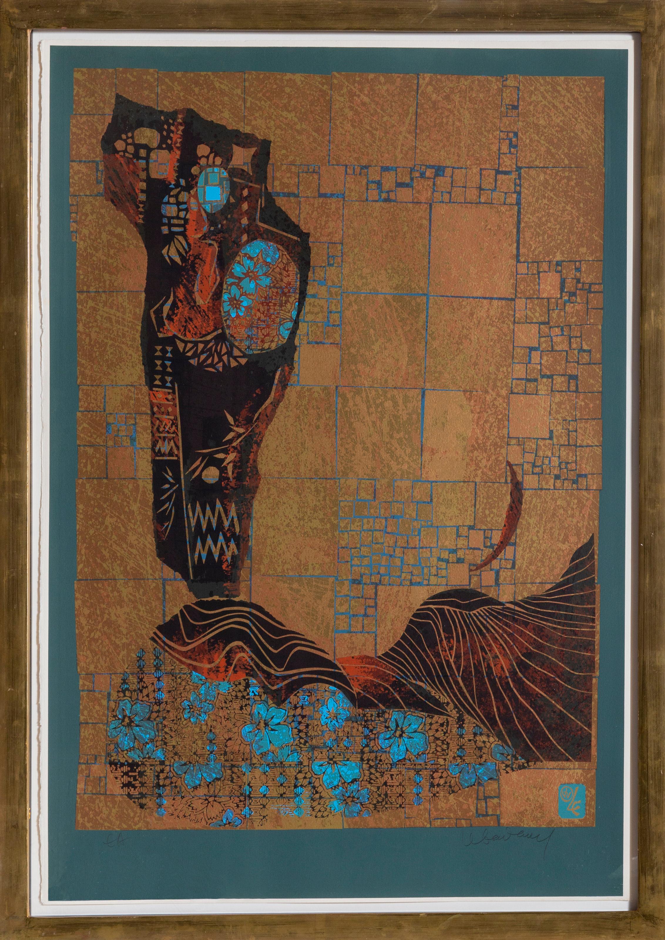 Lebadang (aka Hoi), Vietnamese (1922 - 2015) -  Untitled - Nude and Mirror. Year: circa 1977, Medium: Screenprint, signed and numbered in pencil, Edition: EA, Size: 30  x 22 in. (76.2  x 55.88 cm), Frame Size: 33 x 25 inches 
