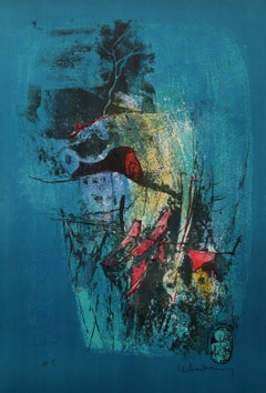Untitled - Red Boat and Hut II, Lithograph with Intaglio Etching by Hoi Lebadang