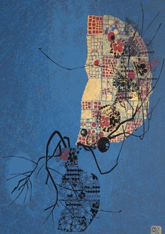 Vase on Blue, Abstract Expressionist Screenprint by Hoi Lebadang