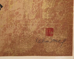 Warrior in Gold, Signed Abstract Lithograph by Hoi Lebadang