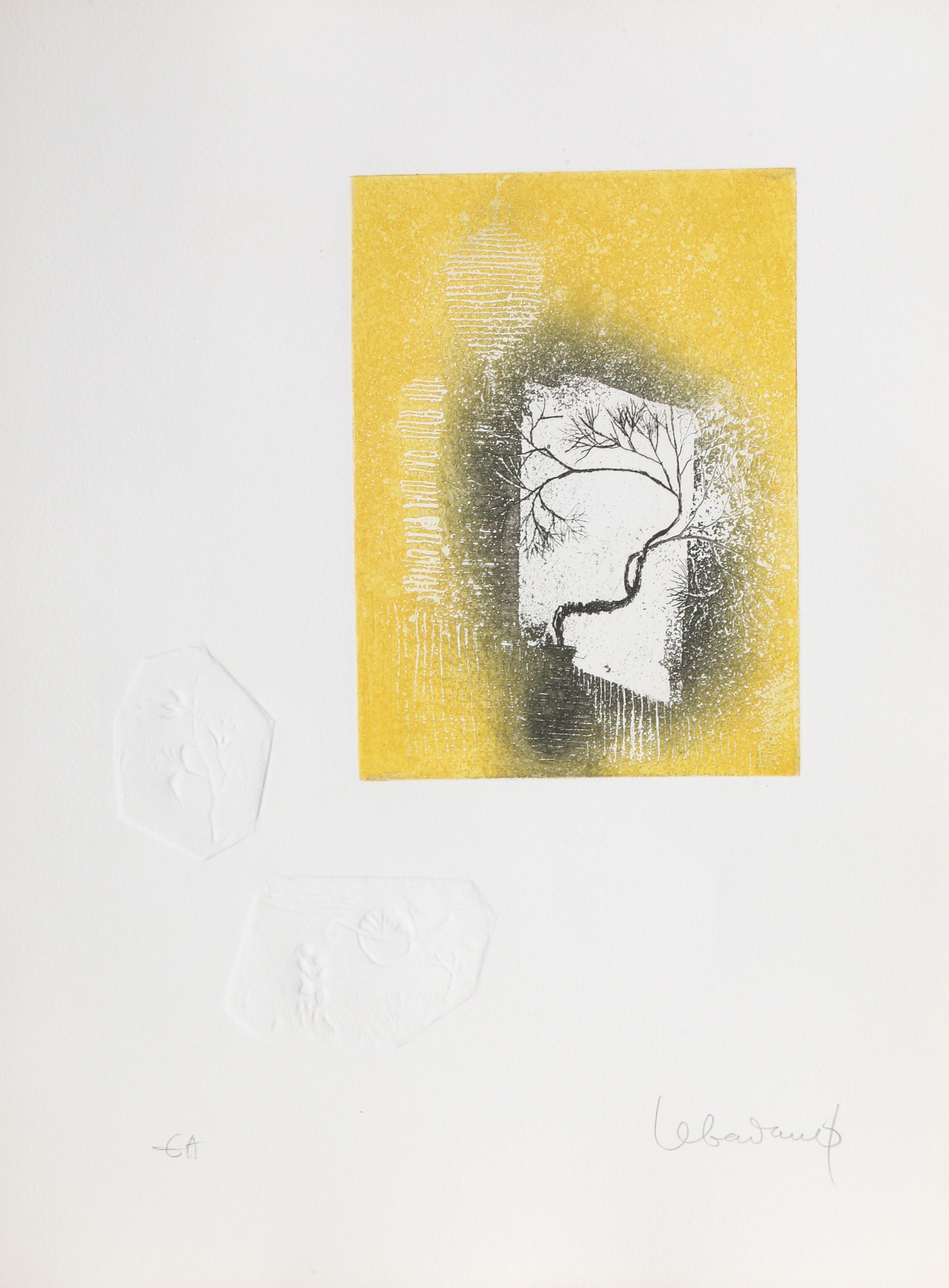 Lebadang (aka Hoi) -  Yellow Tree. Year: circa 1970, Medium: Etching with Relief, signed in pencil, Edition: EA, Size: 15  x 11 in. (38.1  x 27.94 cm) 