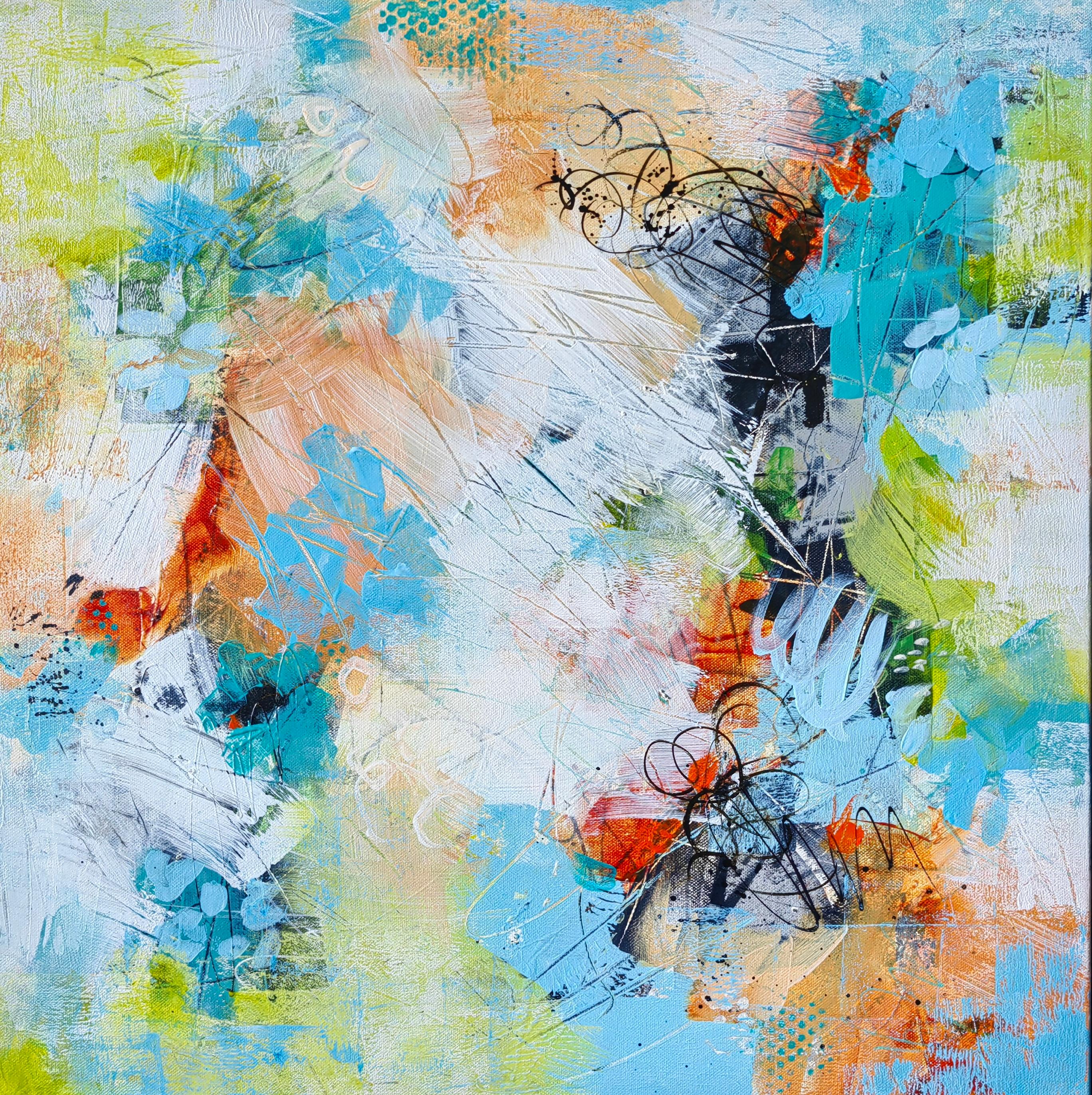 Hoi Vera Abstract Painting – "Abstrakt 10" - Abstrakter Expressionist Acryl gerahmt Gemälde 2024